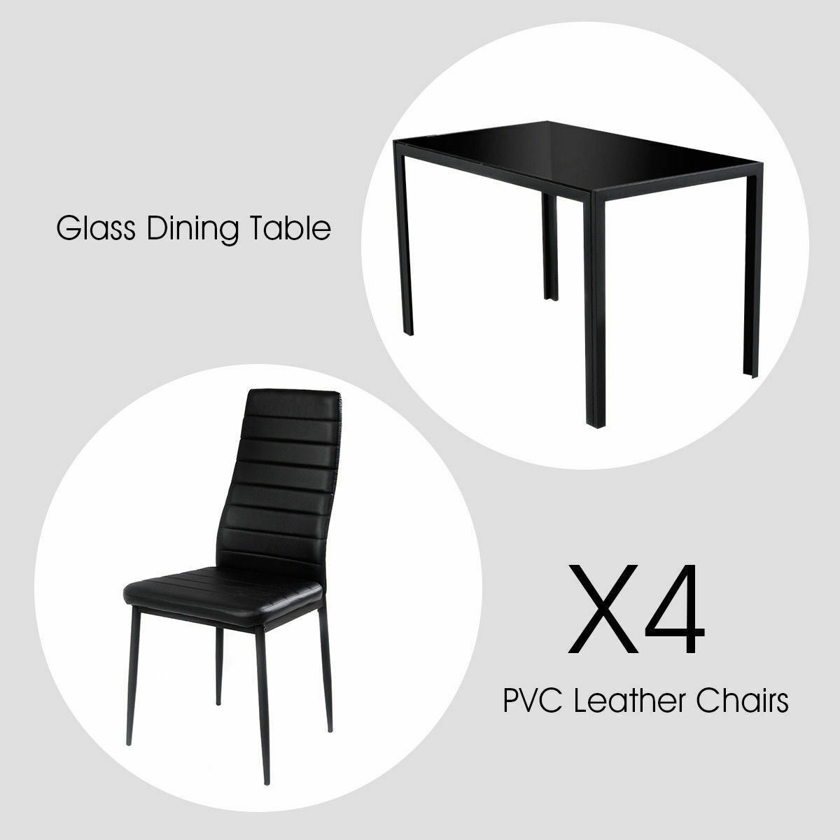 5 Pieces Metal Frame and Glass Tabletop Dining SetÂ