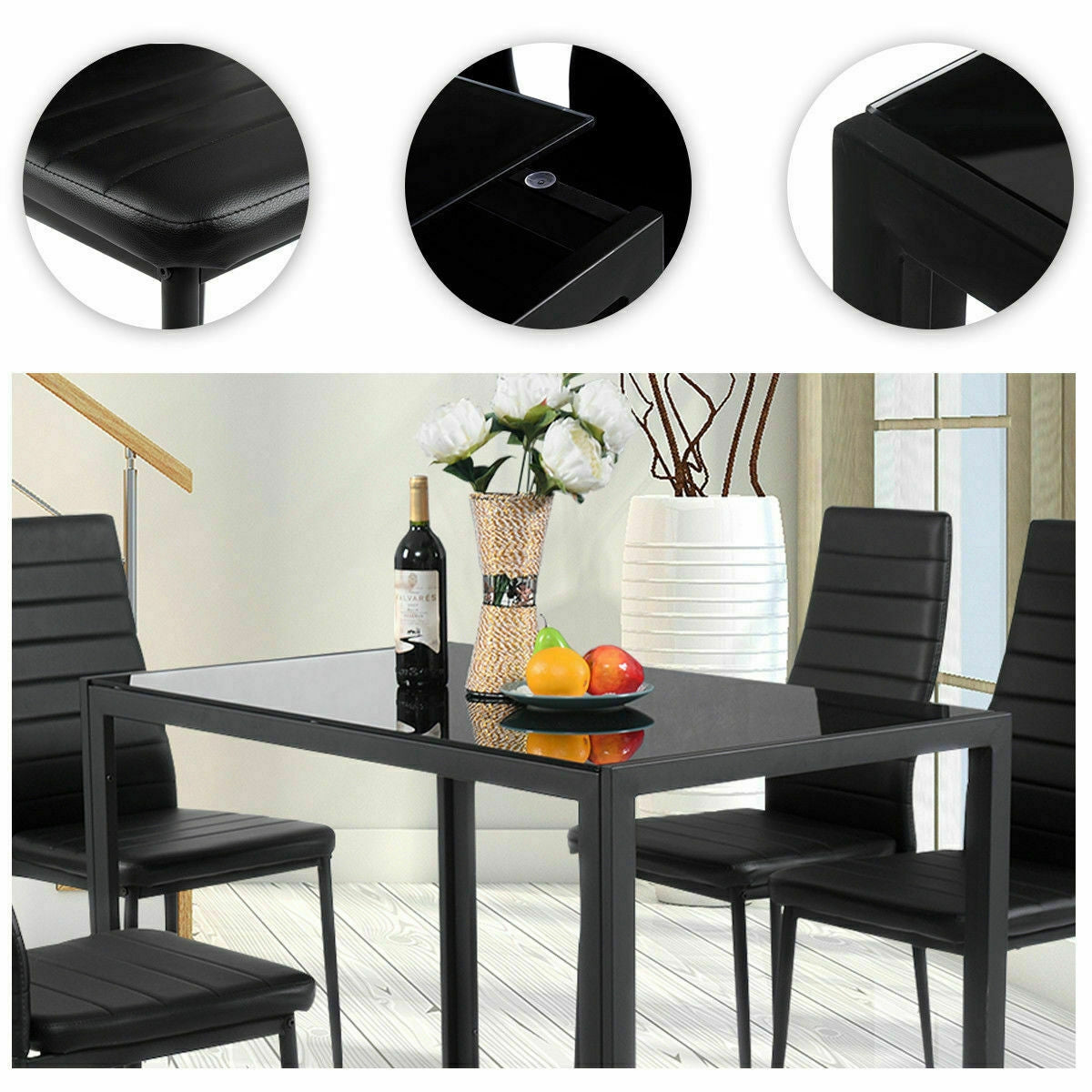 5 Pieces Metal Frame and Glass Tabletop Dining SetÂ