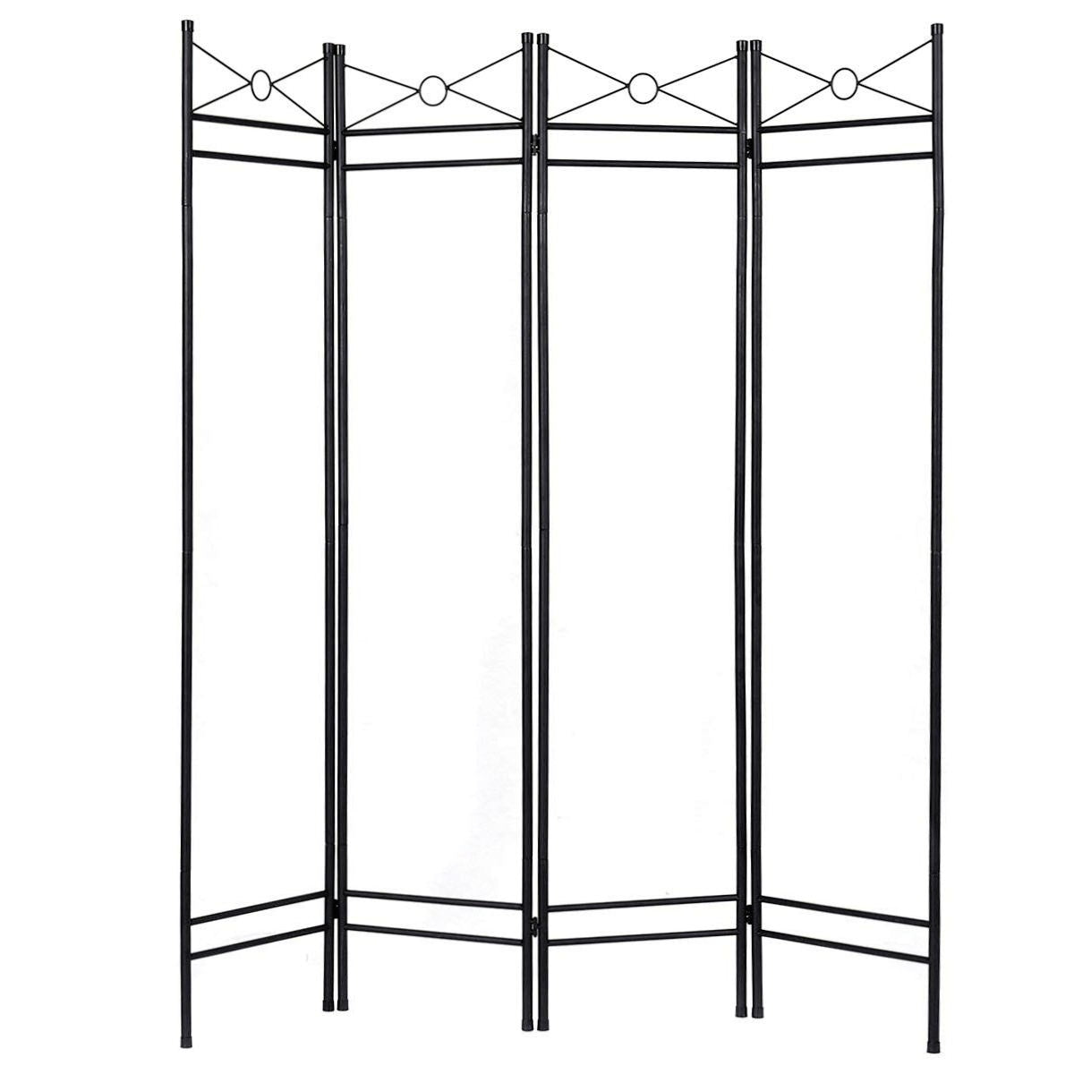 4 Panels Metal Frame Room Private Folding Screen-WhiteÂ