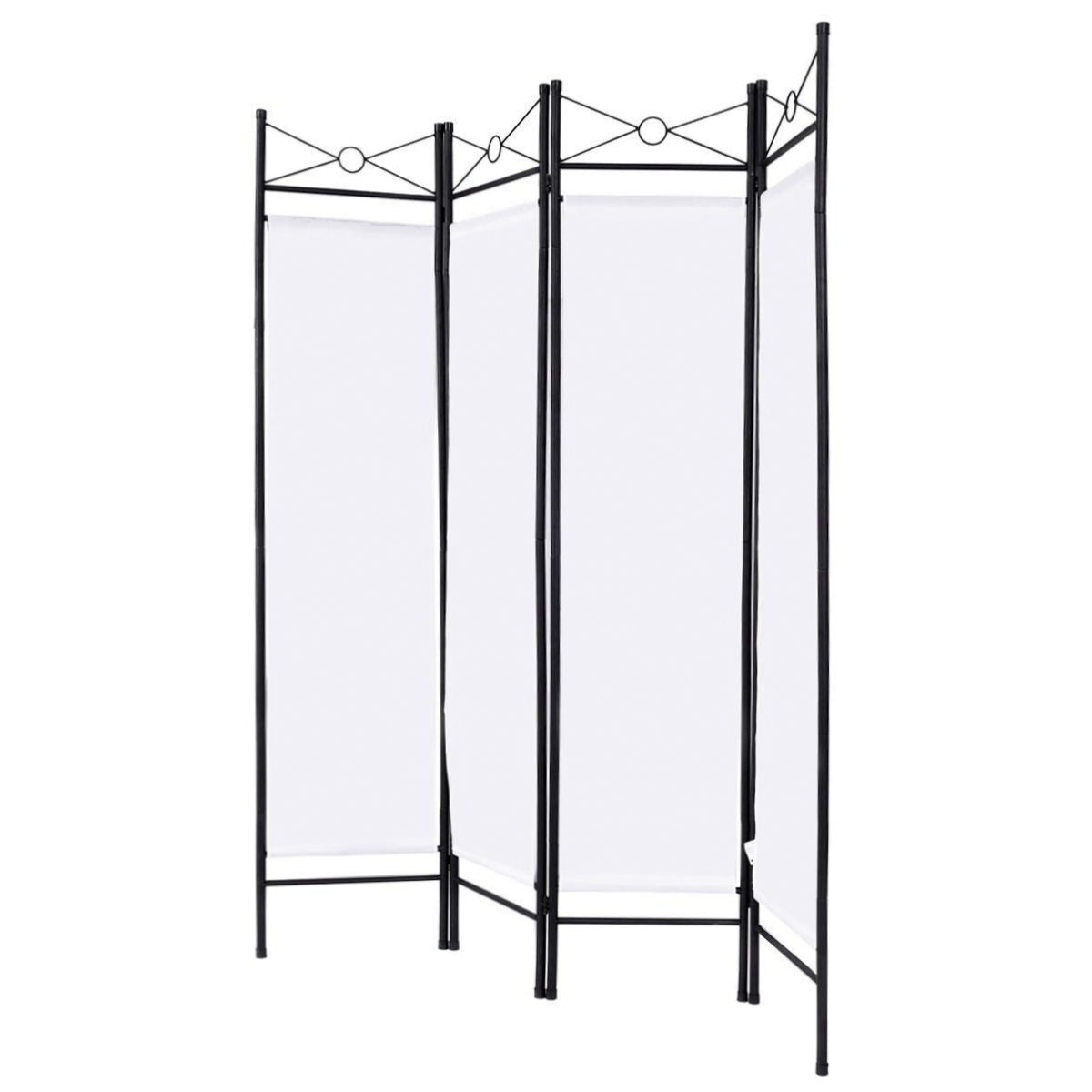 4 Panels Metal Frame Room Private Folding Screen-WhiteÂ