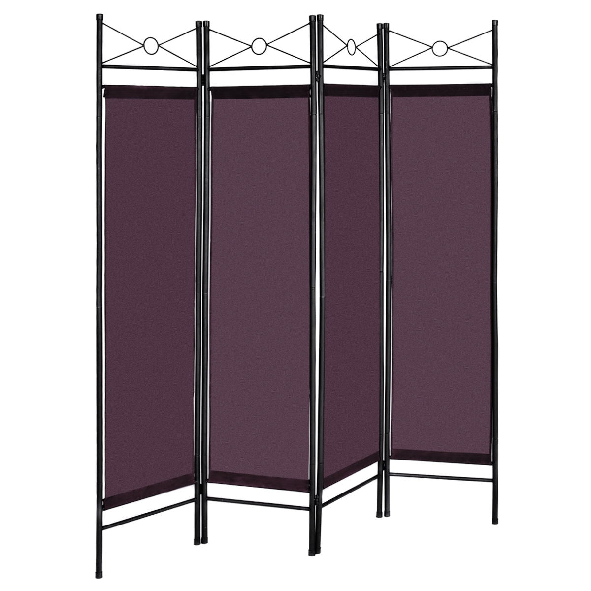 4 Panels Metal Frame Room Private Folding Screen-BrownÂ
