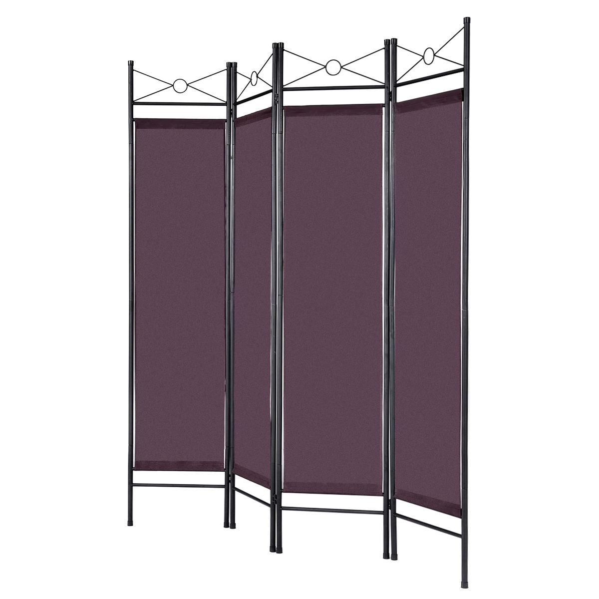 4 Panels Metal Frame Room Private Folding Screen-BrownÂ