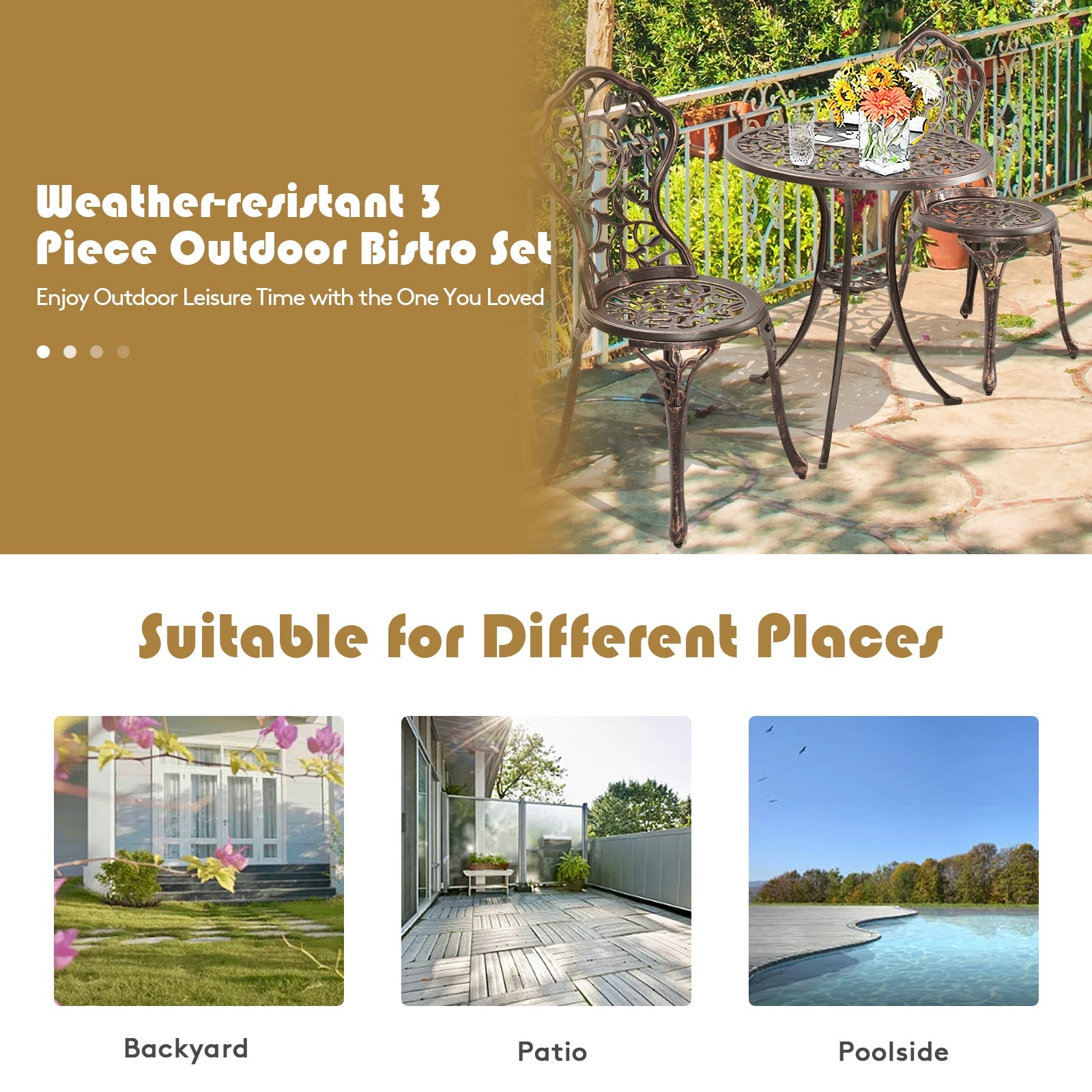 3 Pieces Cast Aluminum Bistro SetÂ