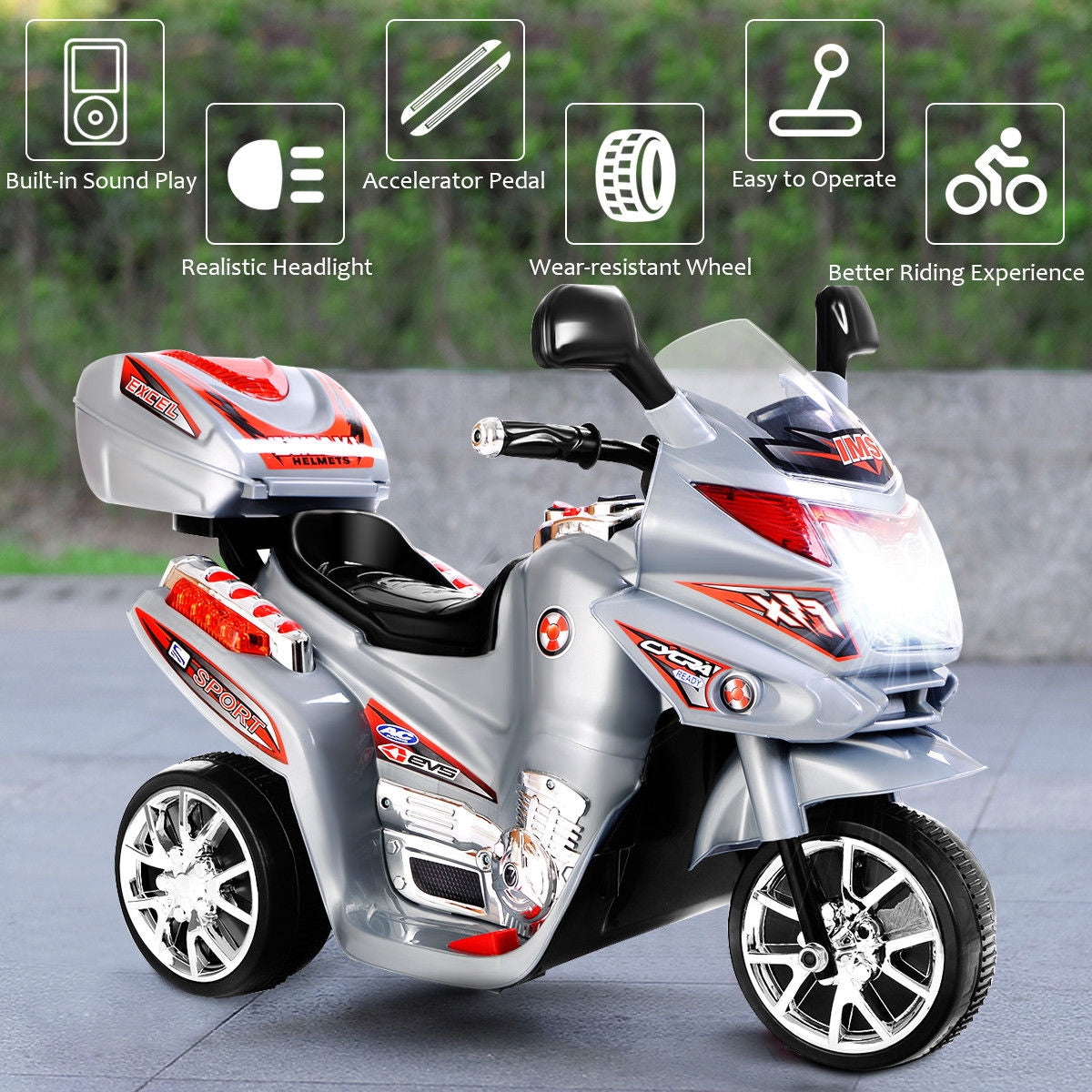 6V Powered 3 Wheels Kids Electric Ride-on Toy Motorcycle-GrayÂ