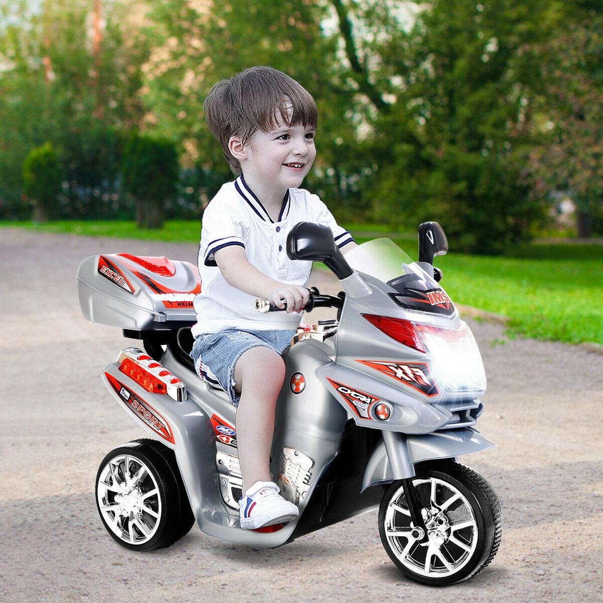 6V Powered 3 Wheels Kids Electric Ride-on Toy Motorcycle-GrayÂ