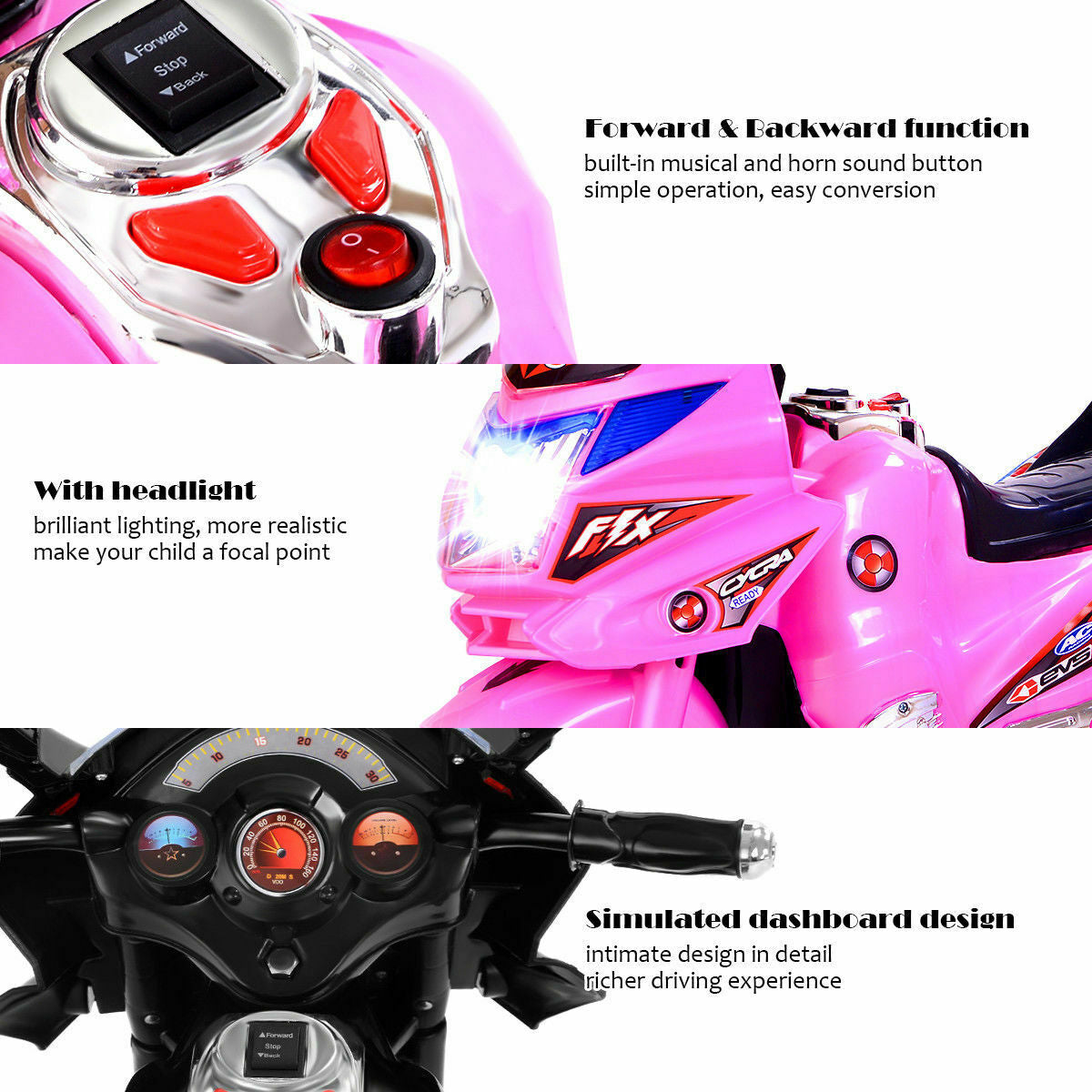 6V Powered 3 Wheels Kids Electric Ride-on Toy Motorcycle-PinkÂ