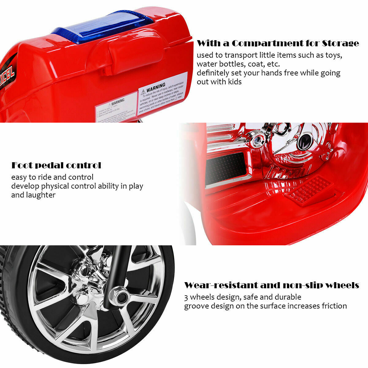 6V Powered 3 Wheels Kids Electric Ride-on Toy Motorcycle-RedÂ