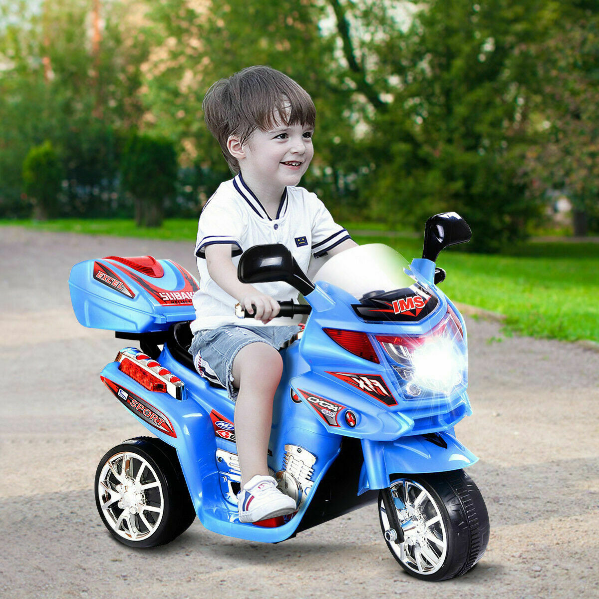 6V Powered 3 Wheels Kids Electric Ride-on Toy Motorcycle-BlueÂ
