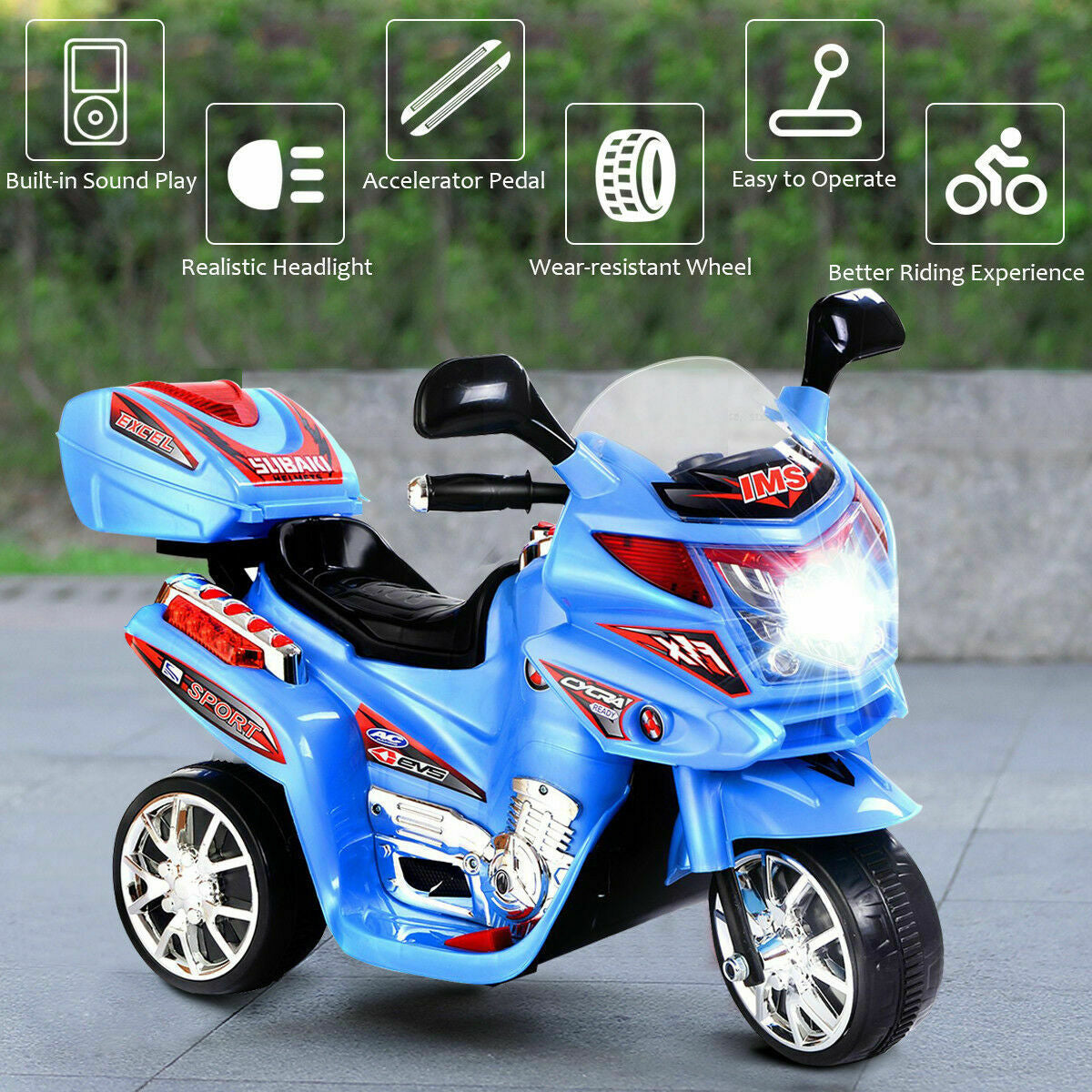 6V Powered 3 Wheels Kids Electric Ride-on Toy Motorcycle-BlueÂ