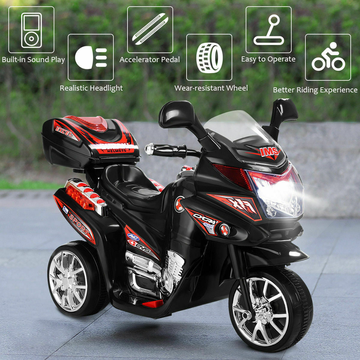 6V Powered 3 Wheels Kids Electric Ride-on Toy Motorcycle-BlackÂ