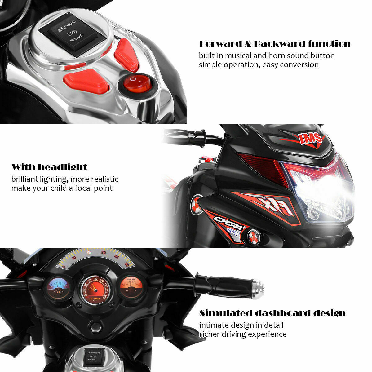 6V Powered 3 Wheels Kids Electric Ride-on Toy Motorcycle-BlackÂ
