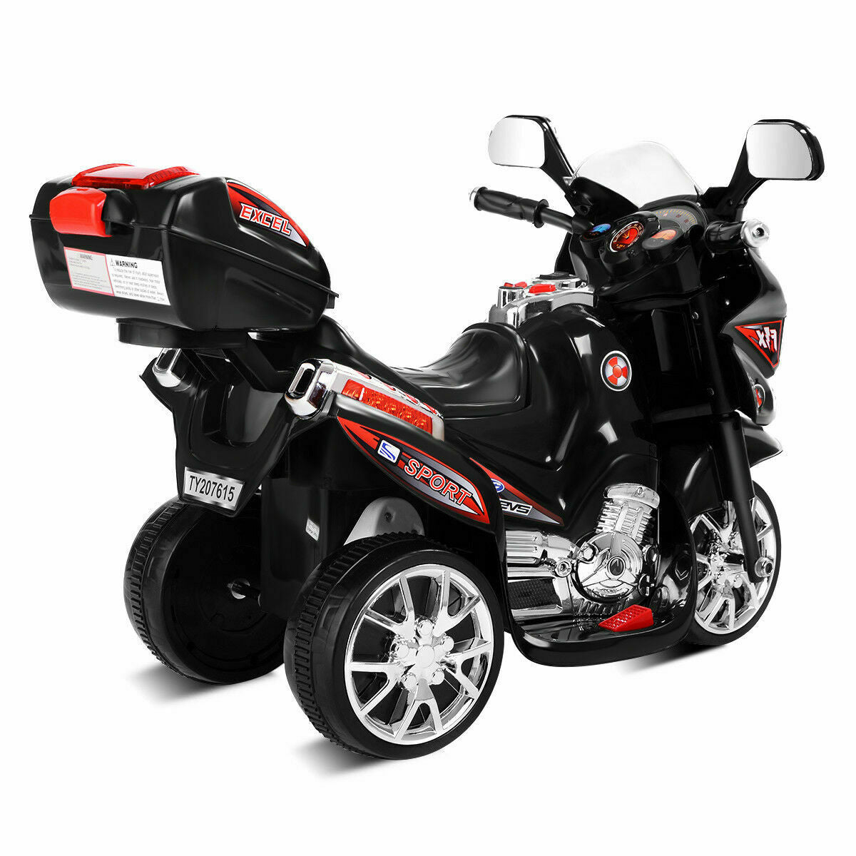 6V Powered 3 Wheels Kids Electric Ride-on Toy Motorcycle-BlackÂ