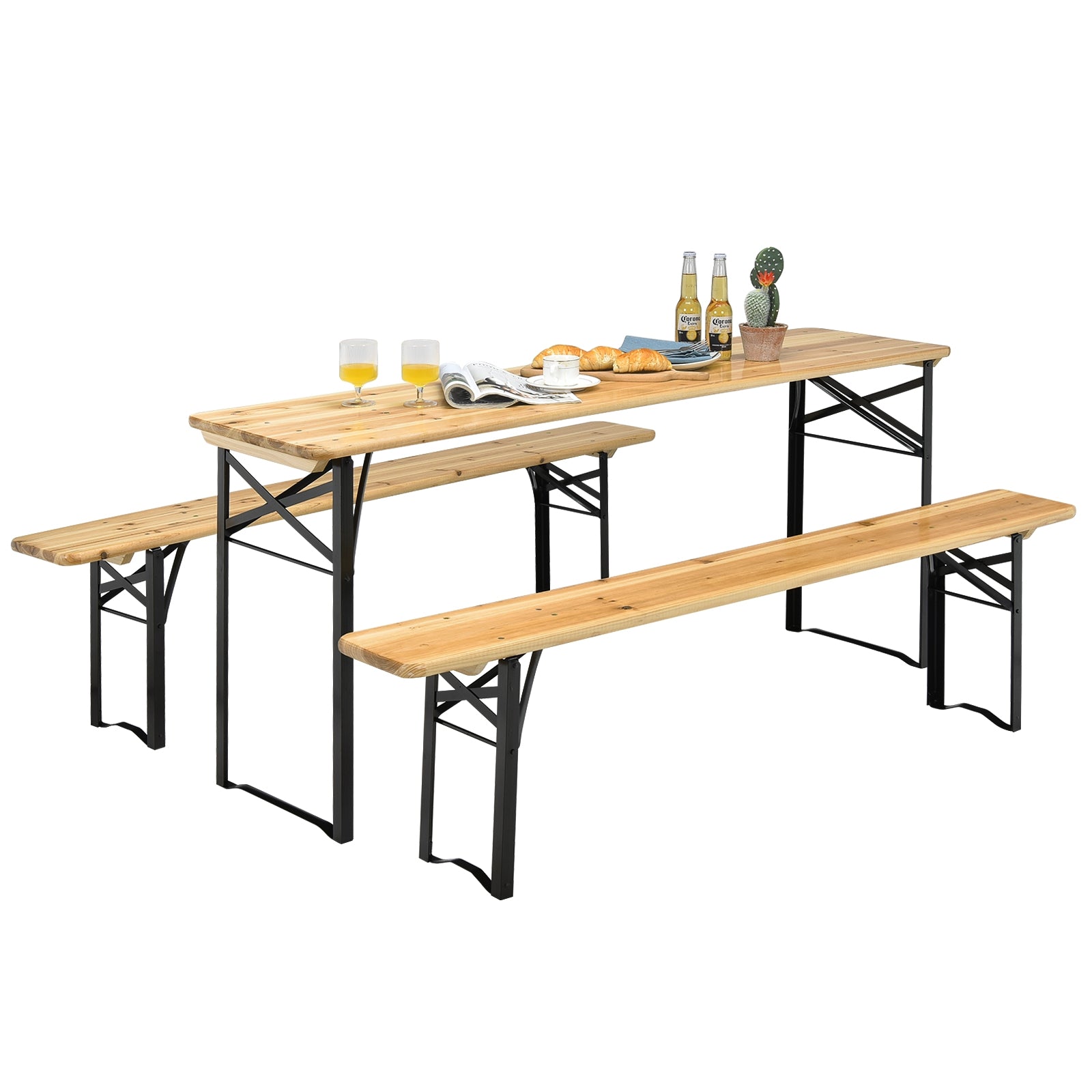 3 Pieces Folding Wooden Picnic Table Bench SetÂ