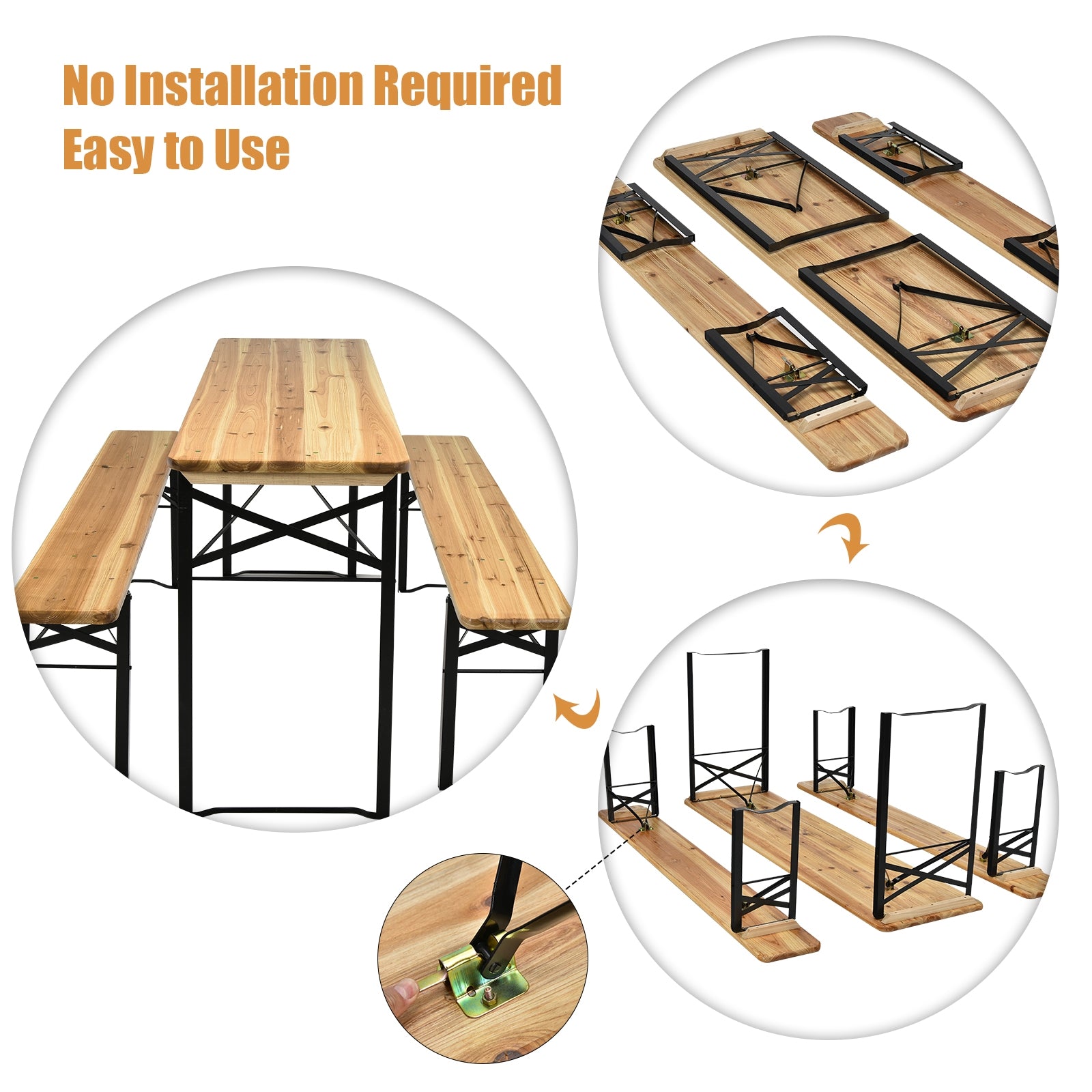 3 Pieces Folding Wooden Picnic Table Bench SetÂ