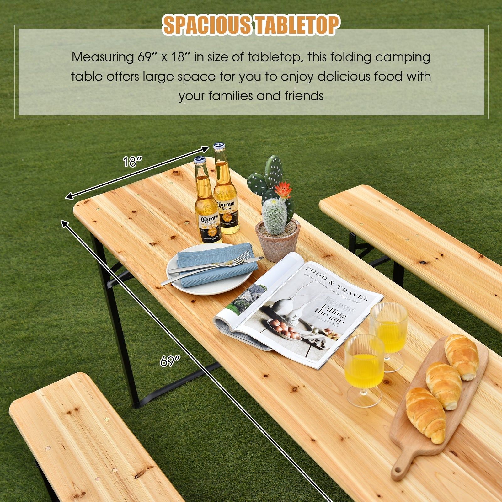 3 Pieces Folding Wooden Picnic Table Bench SetÂ