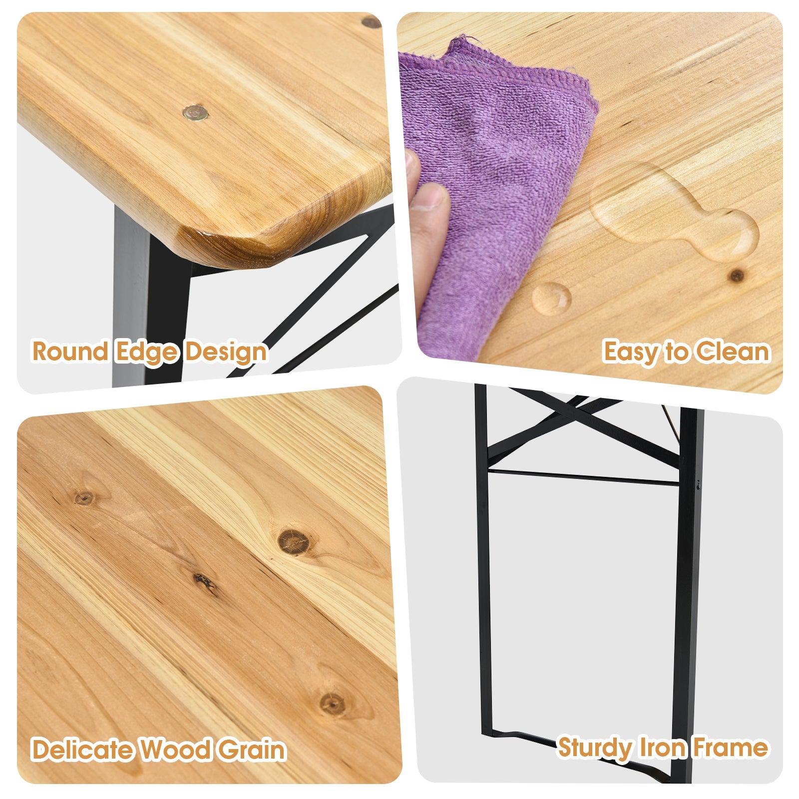3 Pieces Folding Wooden Picnic Table Bench SetÂ