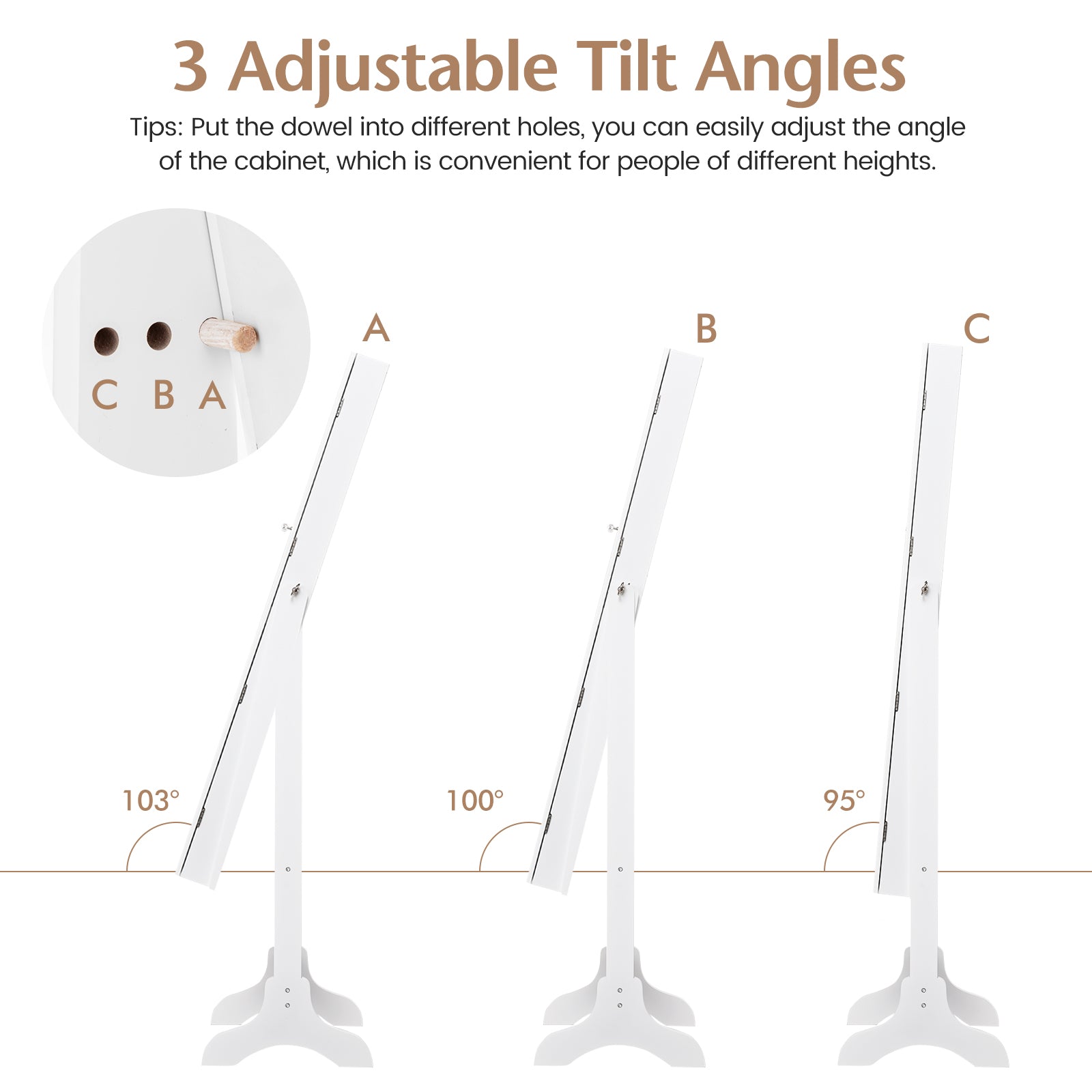 New Mirrored Jewelry Cabinet Armoire Mirror Organizer Storage Box Ring w/ Stand-WhiteÂ