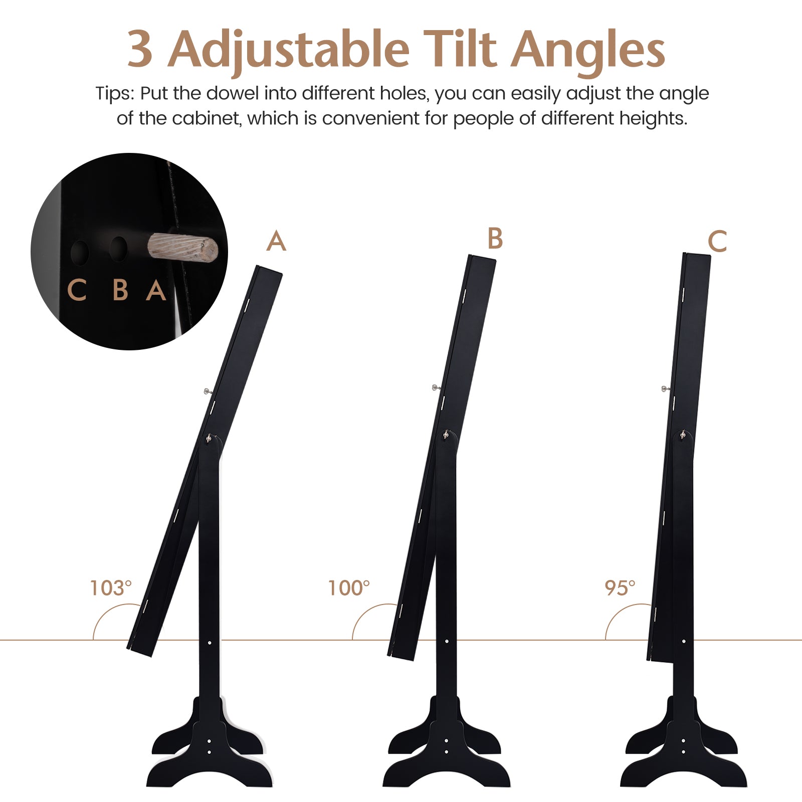 New Mirrored Jewelry Cabinet Armoire Mirror Organizer Storage Box Ring w/ Stand-BlackÂ