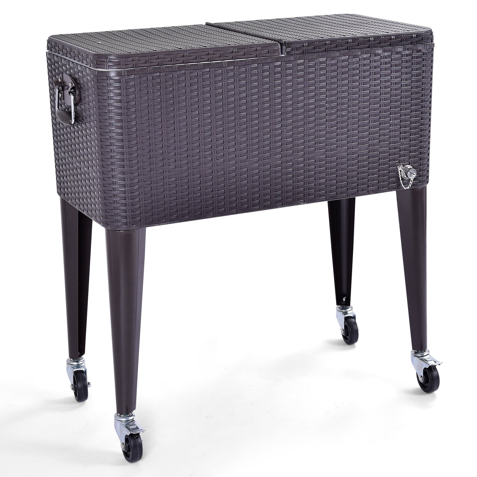 80QT Outdoor Party Portable Rattan Rolling Cooler CartÂ