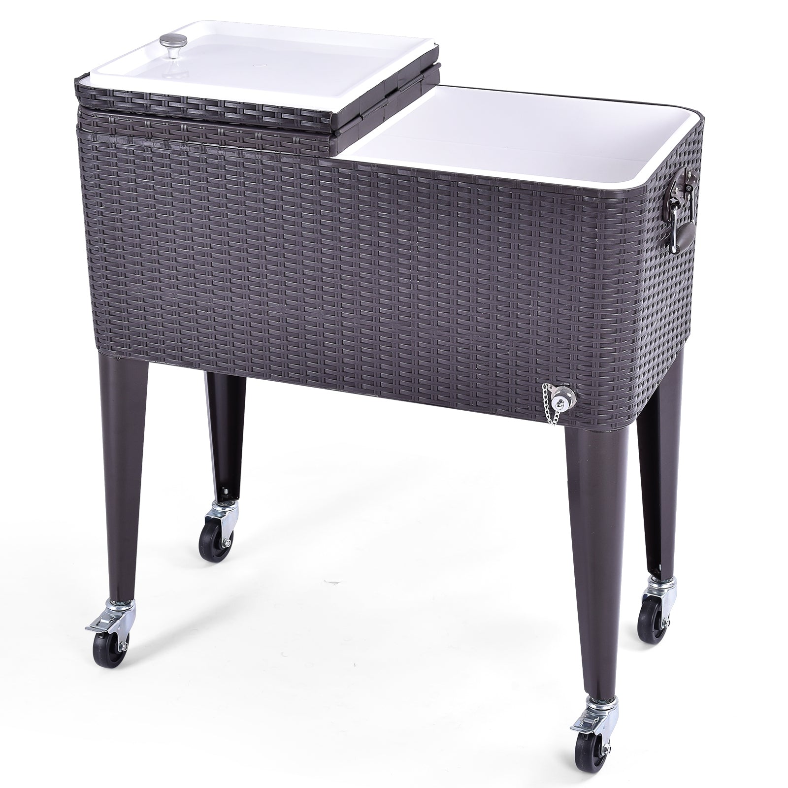 80QT Outdoor Party Portable Rattan Rolling Cooler CartÂ