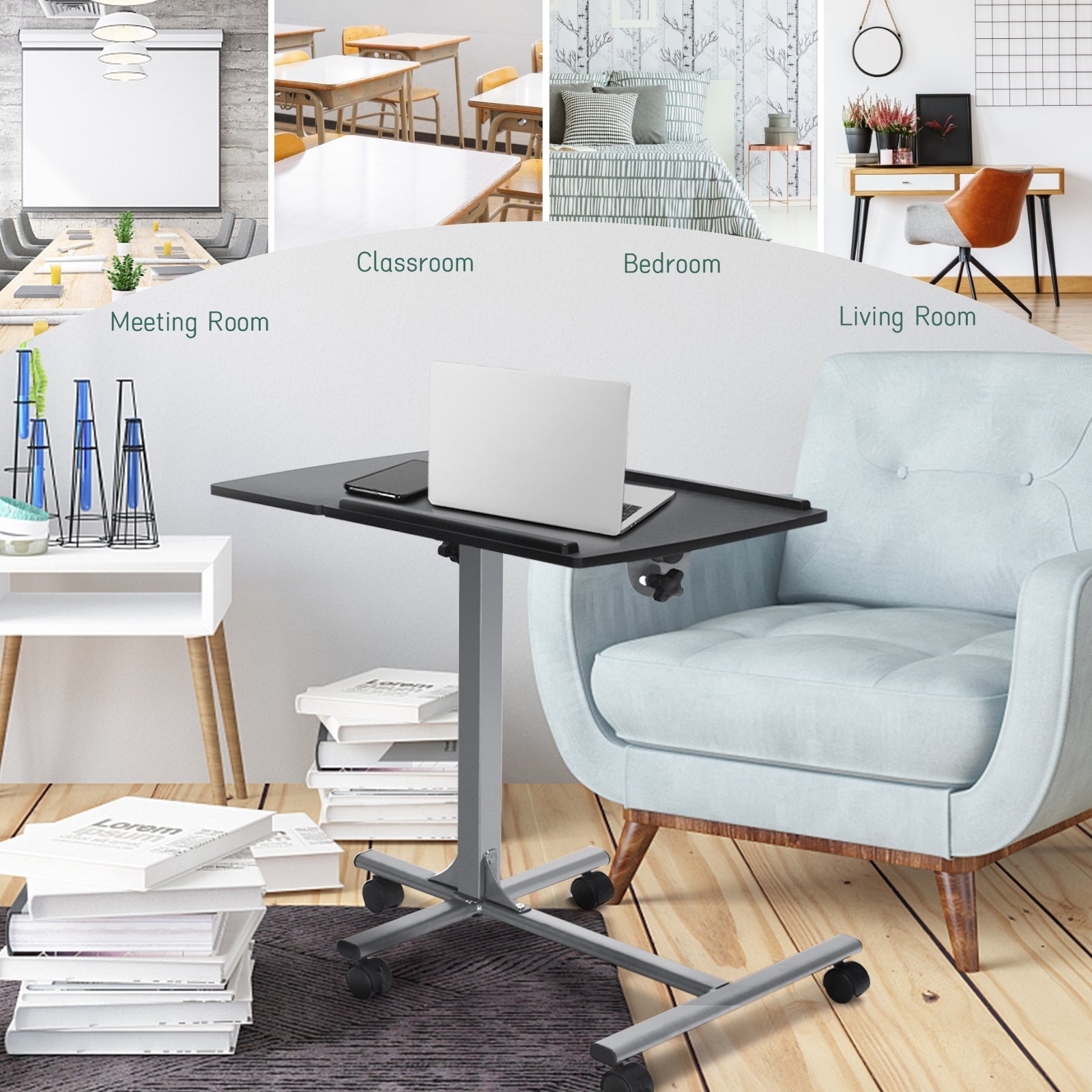 Adjustable Angle Height Rolling Laptop TableÂ