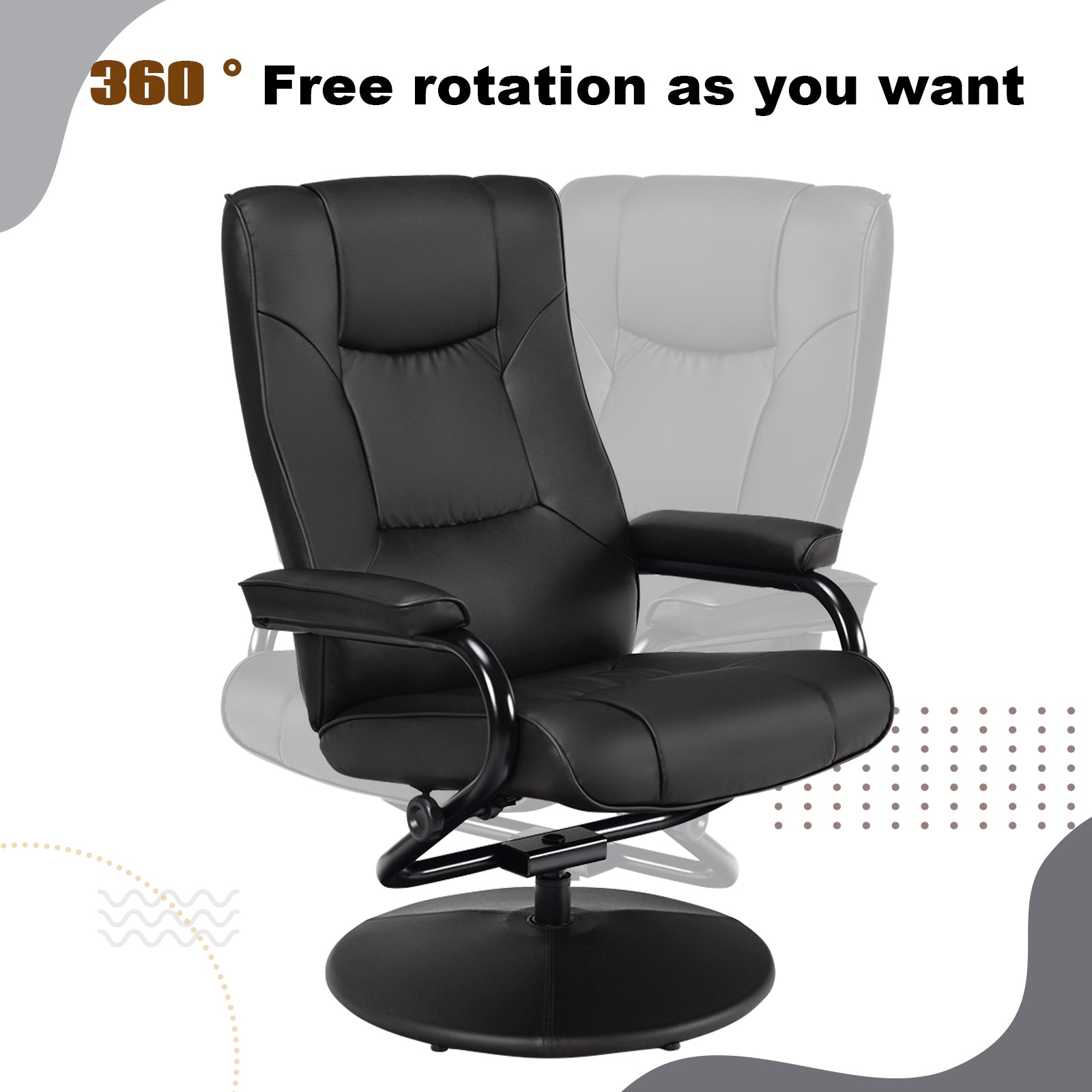 Swivel Lounge Chair Recliner with Ottoman-BlackÂ