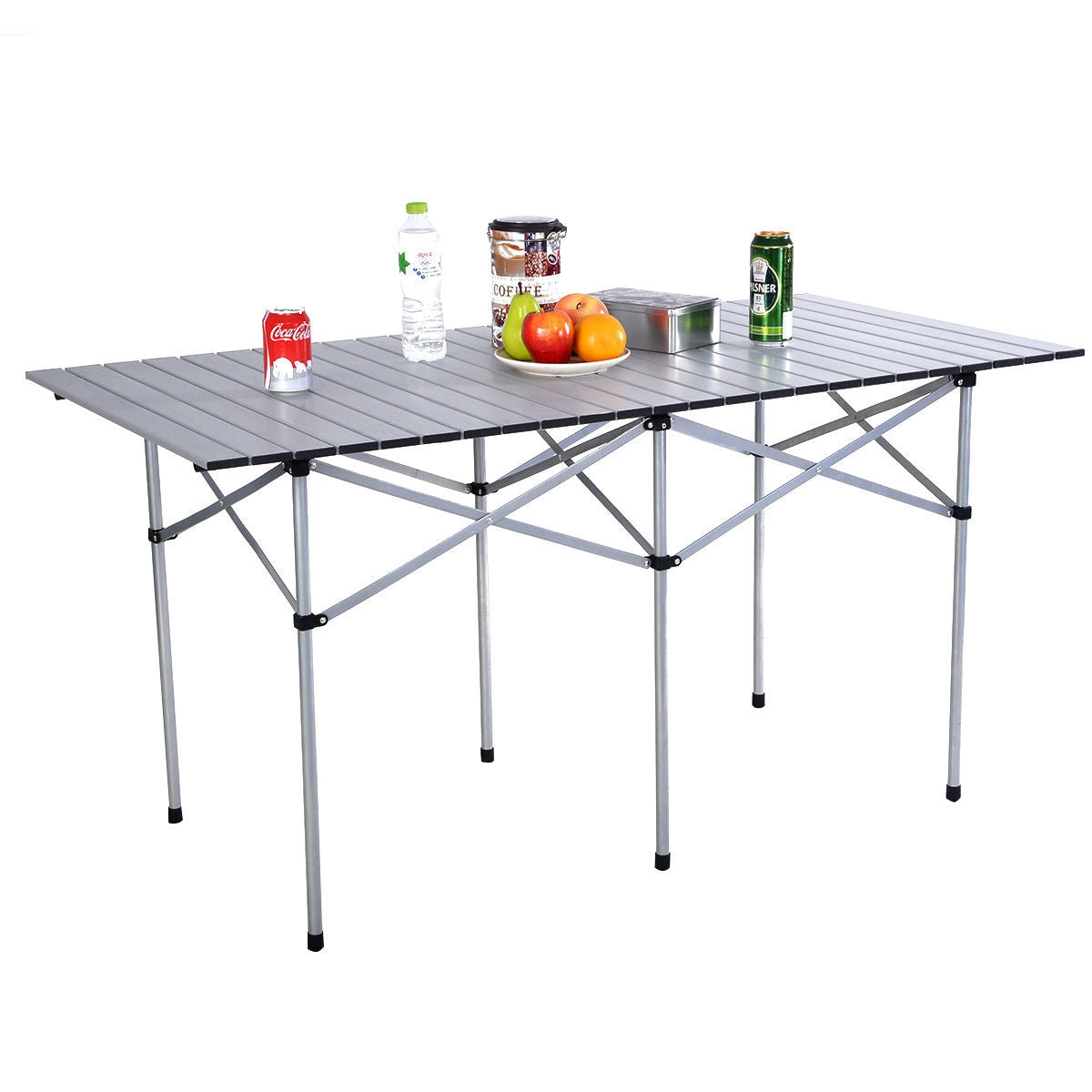 Aluminum Roll Up Folding Camping Rectangle Picnic TableÂ