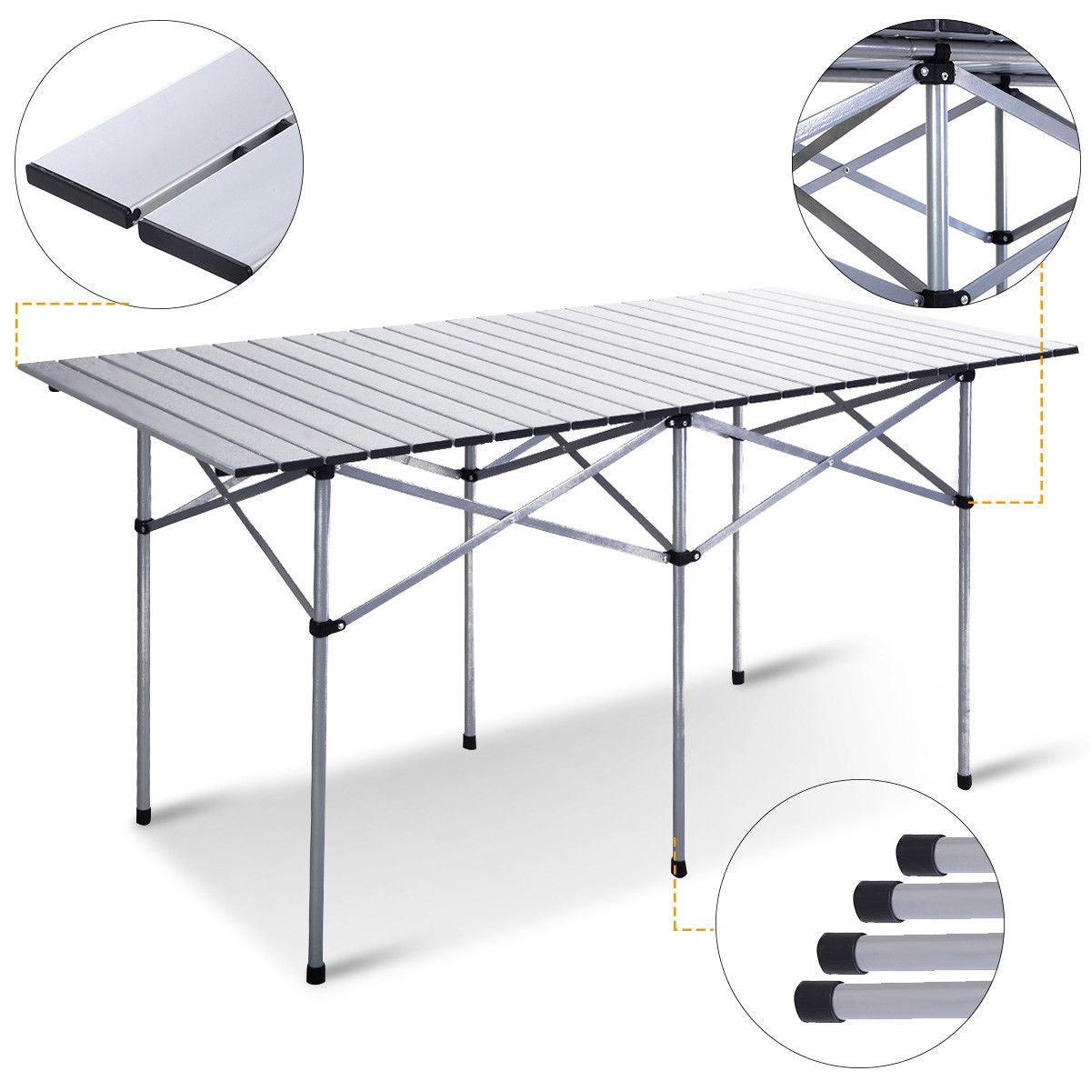 Aluminum Roll Up Folding Camping Rectangle Picnic TableÂ