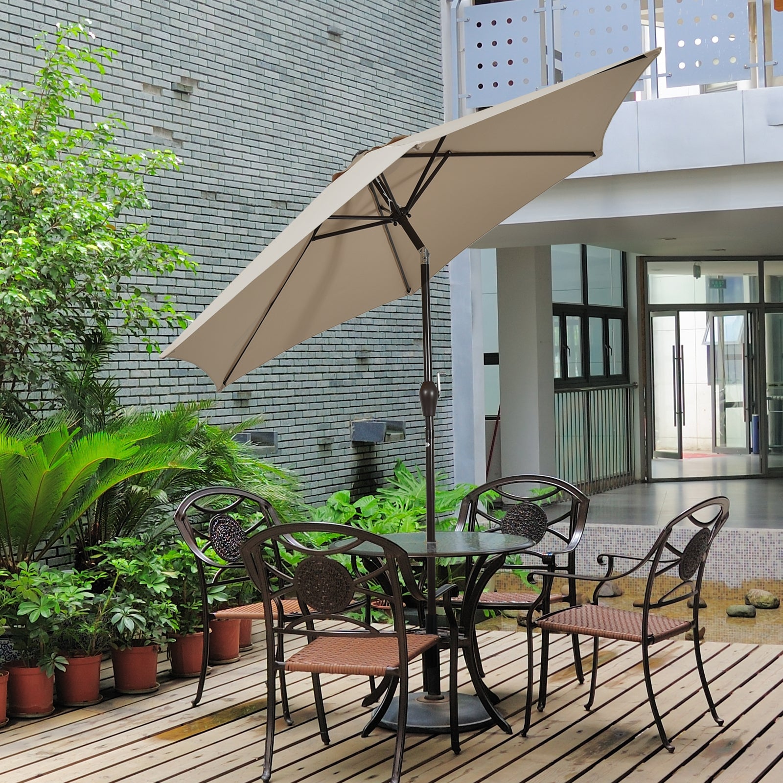 10 Feet Outdoor Patio Umbrella with Tilt Adjustment and Crank-TanÂ