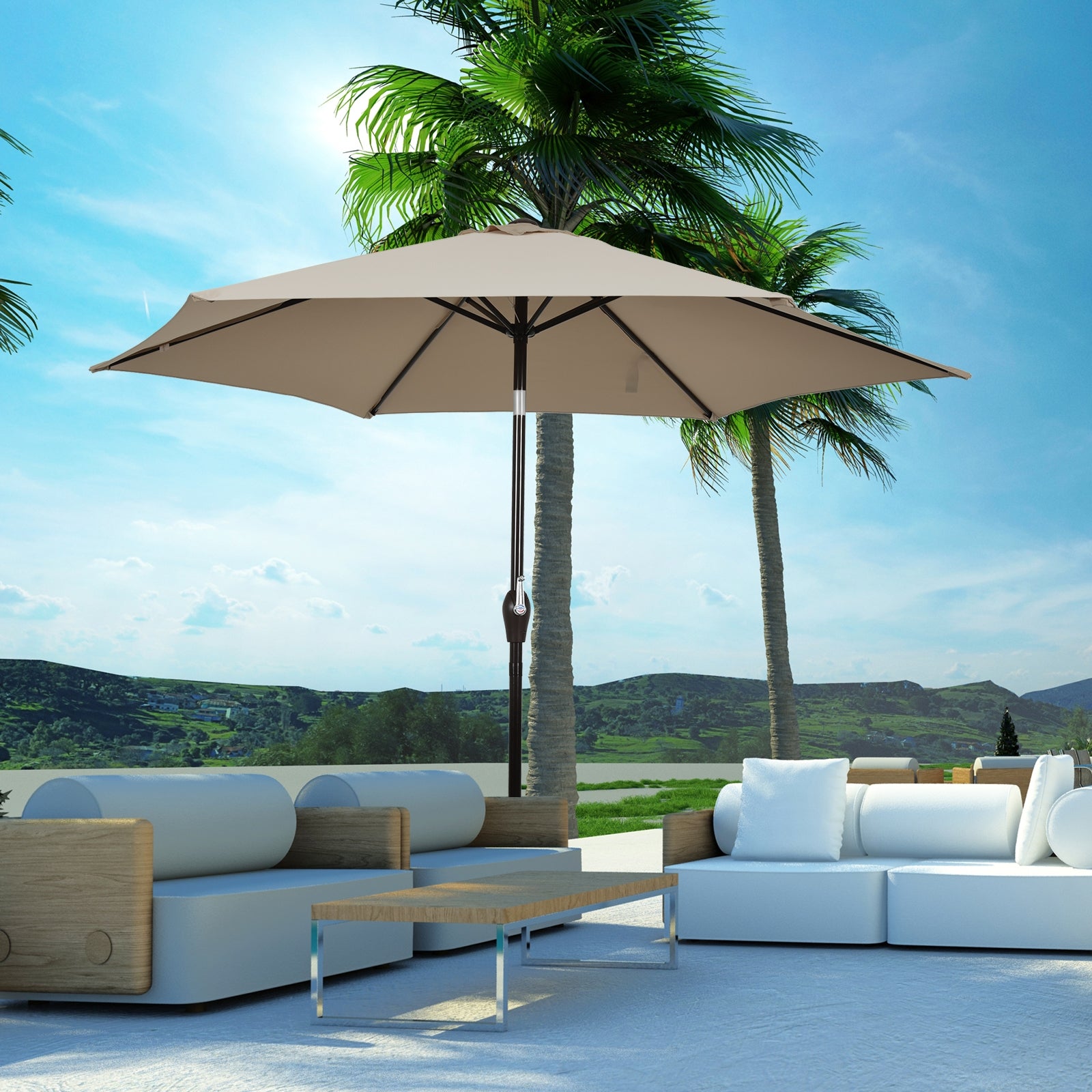 10 Feet Outdoor Patio Umbrella with Tilt Adjustment and Crank-TanÂ