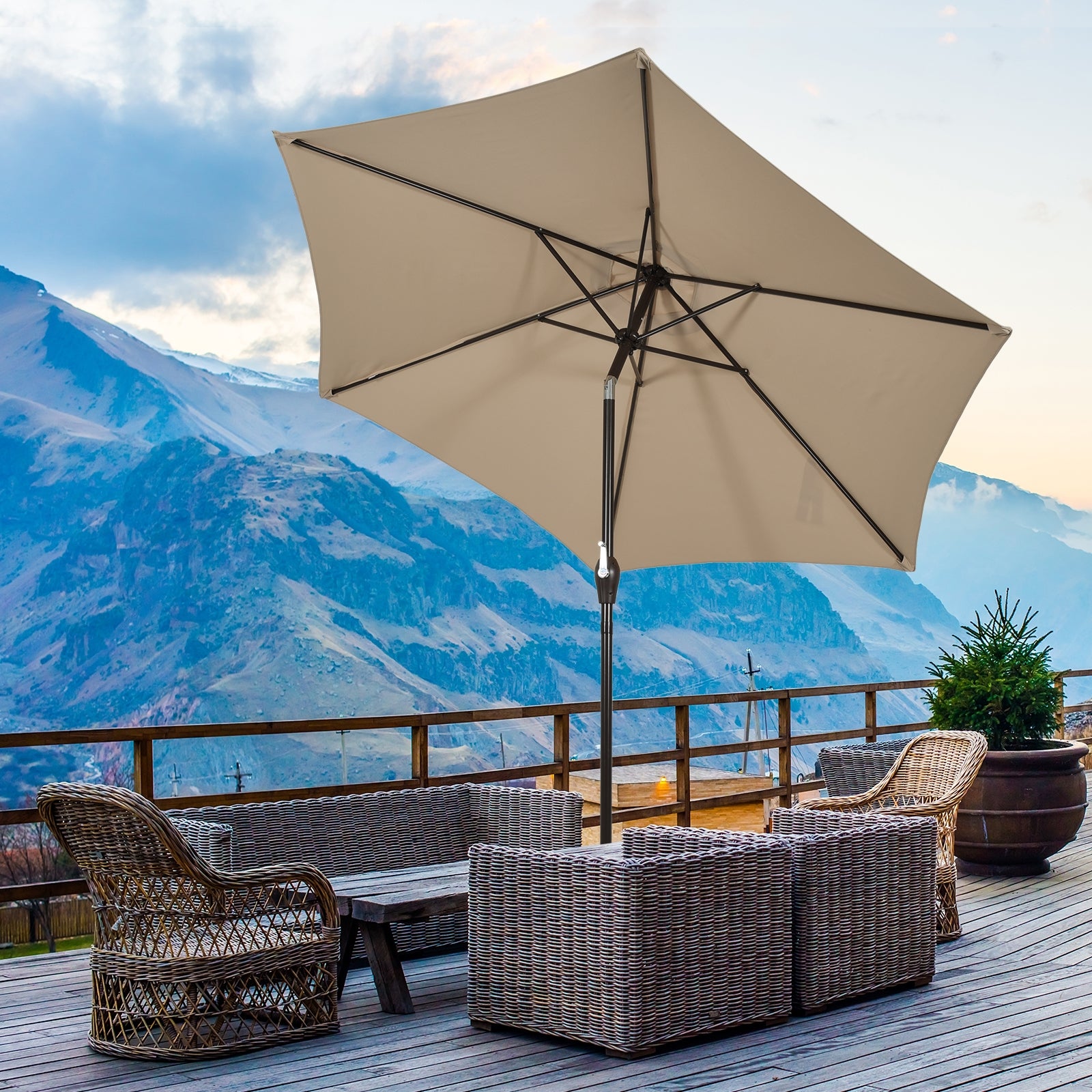10 Feet Outdoor Patio Umbrella with Tilt Adjustment and Crank-TanÂ