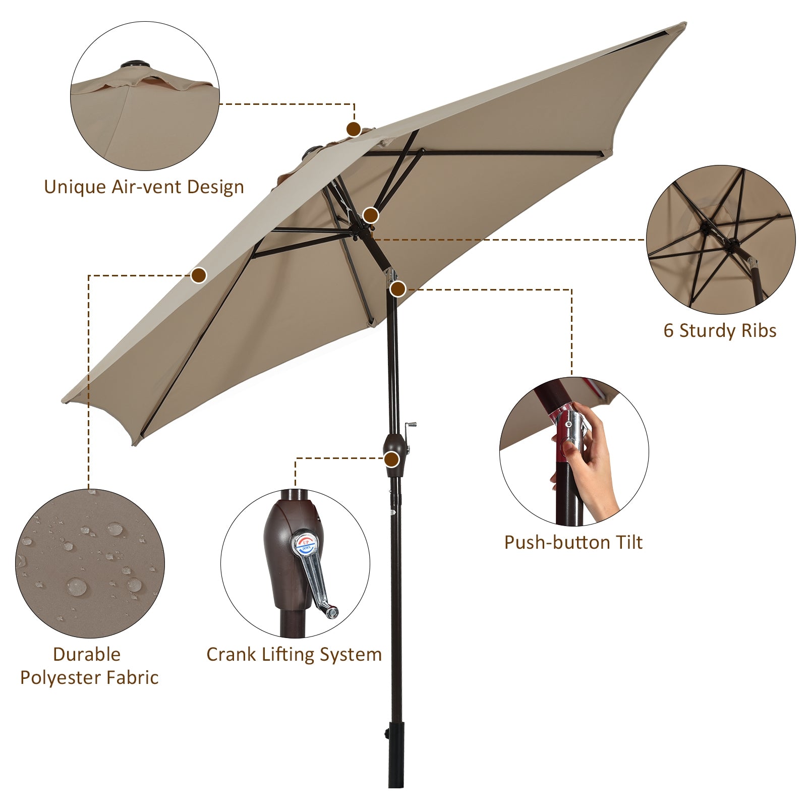 10 Feet Outdoor Patio Umbrella with Tilt Adjustment and Crank-TanÂ