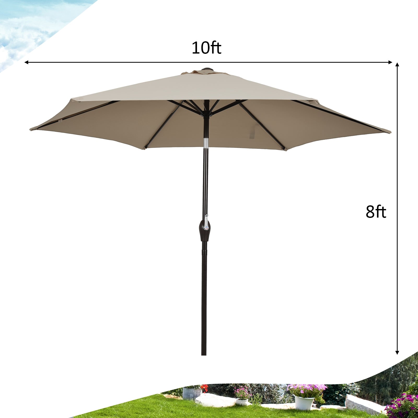 10 Feet Outdoor Patio Umbrella with Tilt Adjustment and Crank-TanÂ