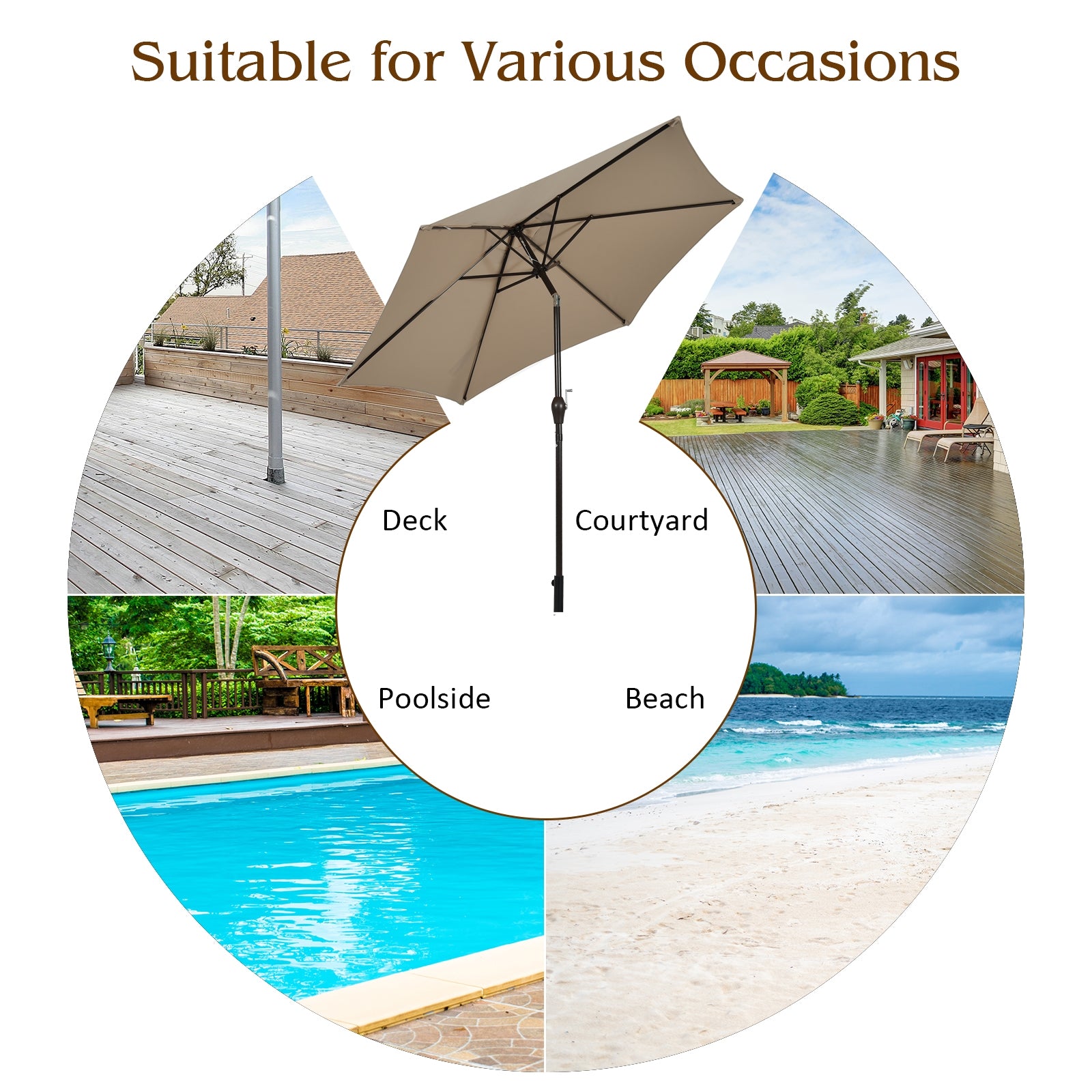 10 Feet Outdoor Patio Umbrella with Tilt Adjustment and Crank-TanÂ