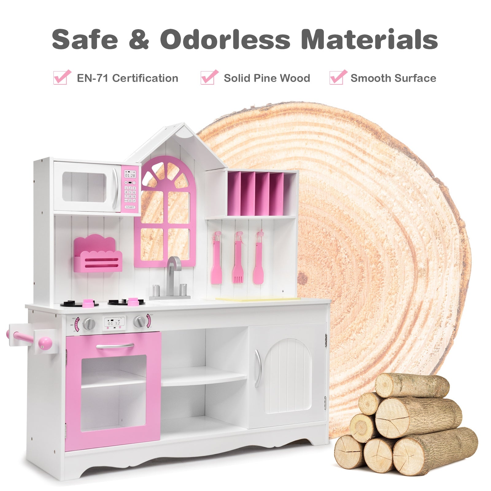 Wood Toy Kitchen Kids Cooking Pretend Play SetÂ