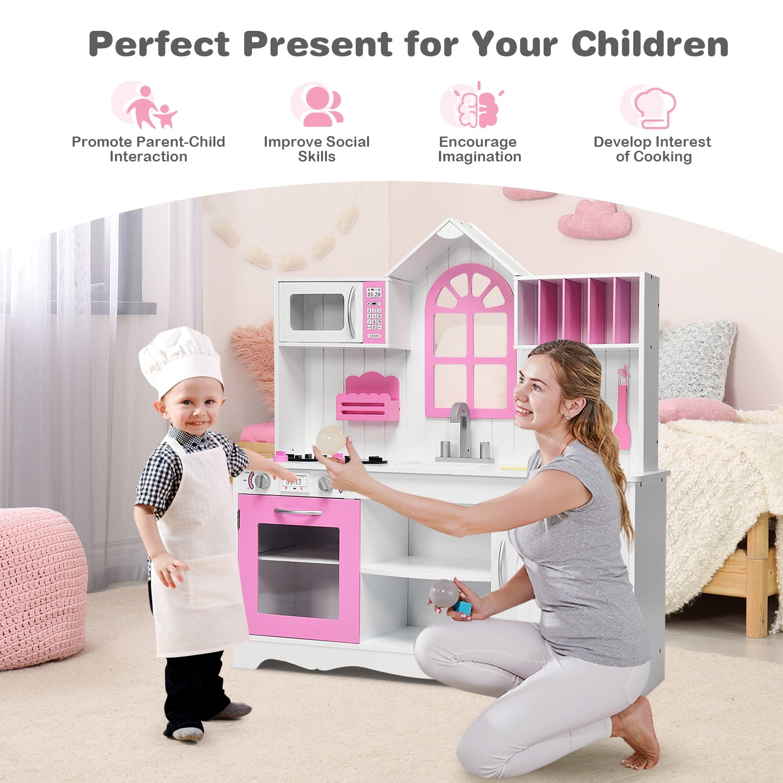 Wood Toy Kitchen Kids Cooking Pretend Play SetÂ