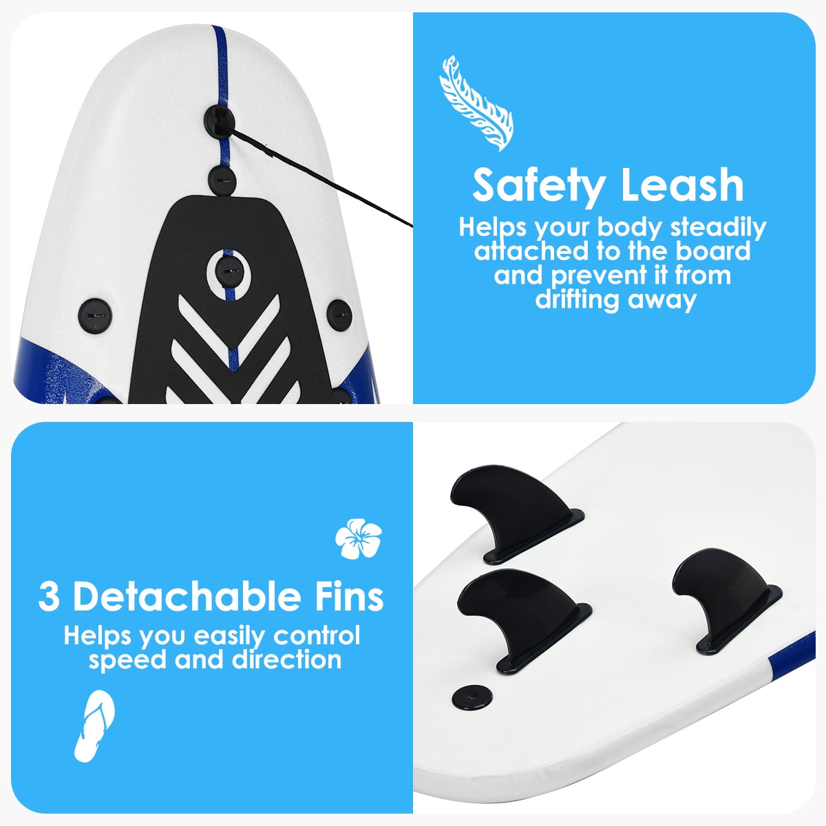 6 Feet Surf Foamie Boards Surfing Beach Surfboard-WhiteÂ