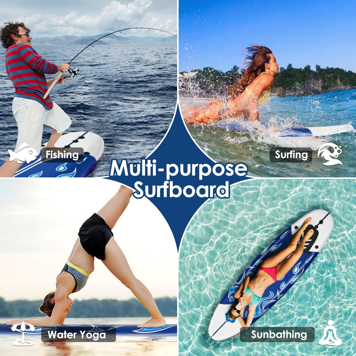 6 Feet Surf Foamie Boards Surfing Beach Surfboard-WhiteÂ