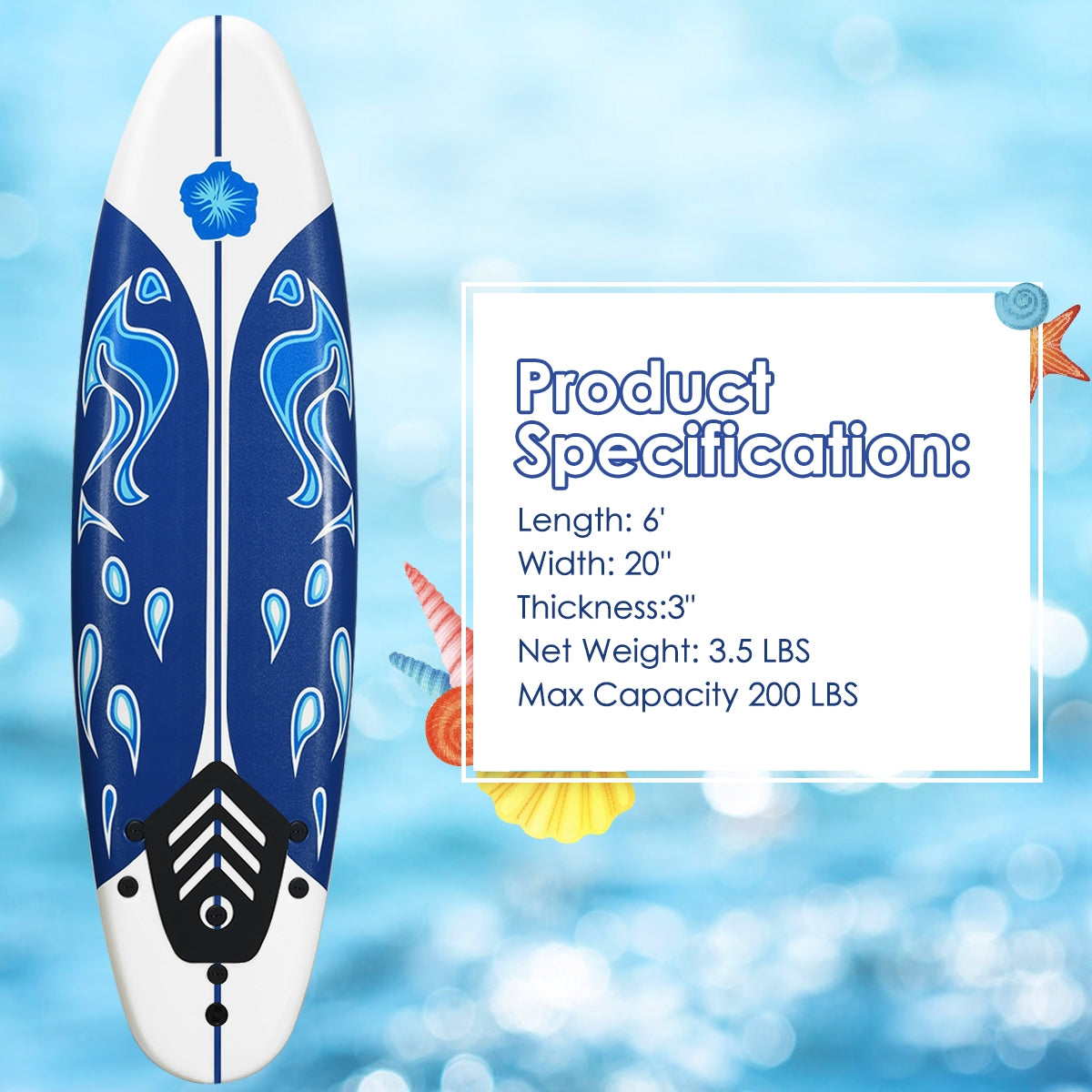 6 Feet Surf Foamie Boards Surfing Beach Surfboard-WhiteÂ