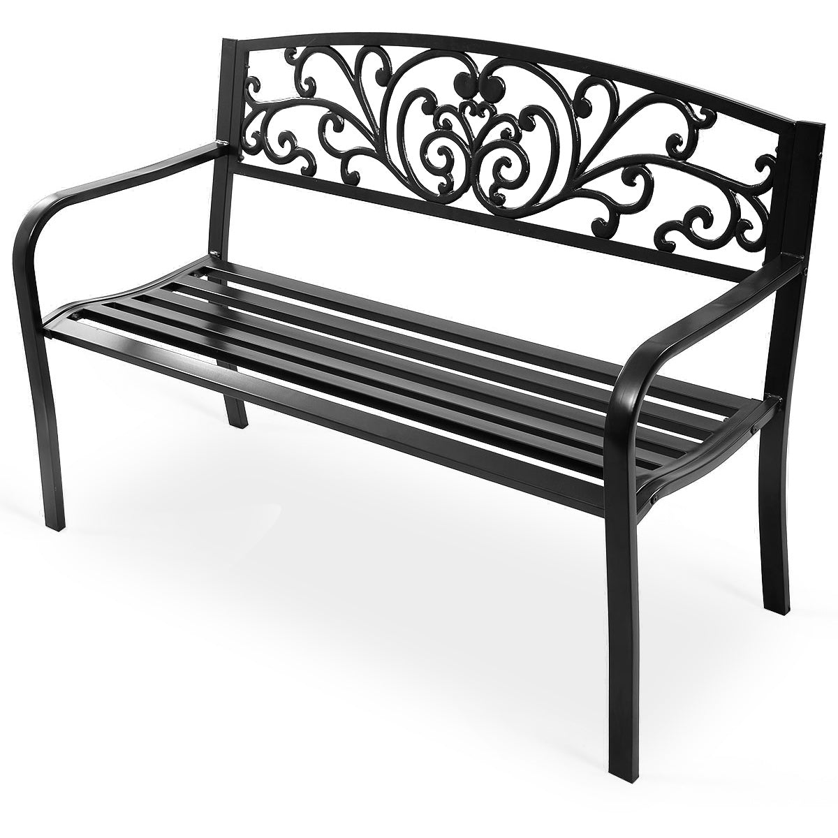 50 Inch Patio Park Steel Frame Cast Iron Backrest Bench Porch ChairÂ