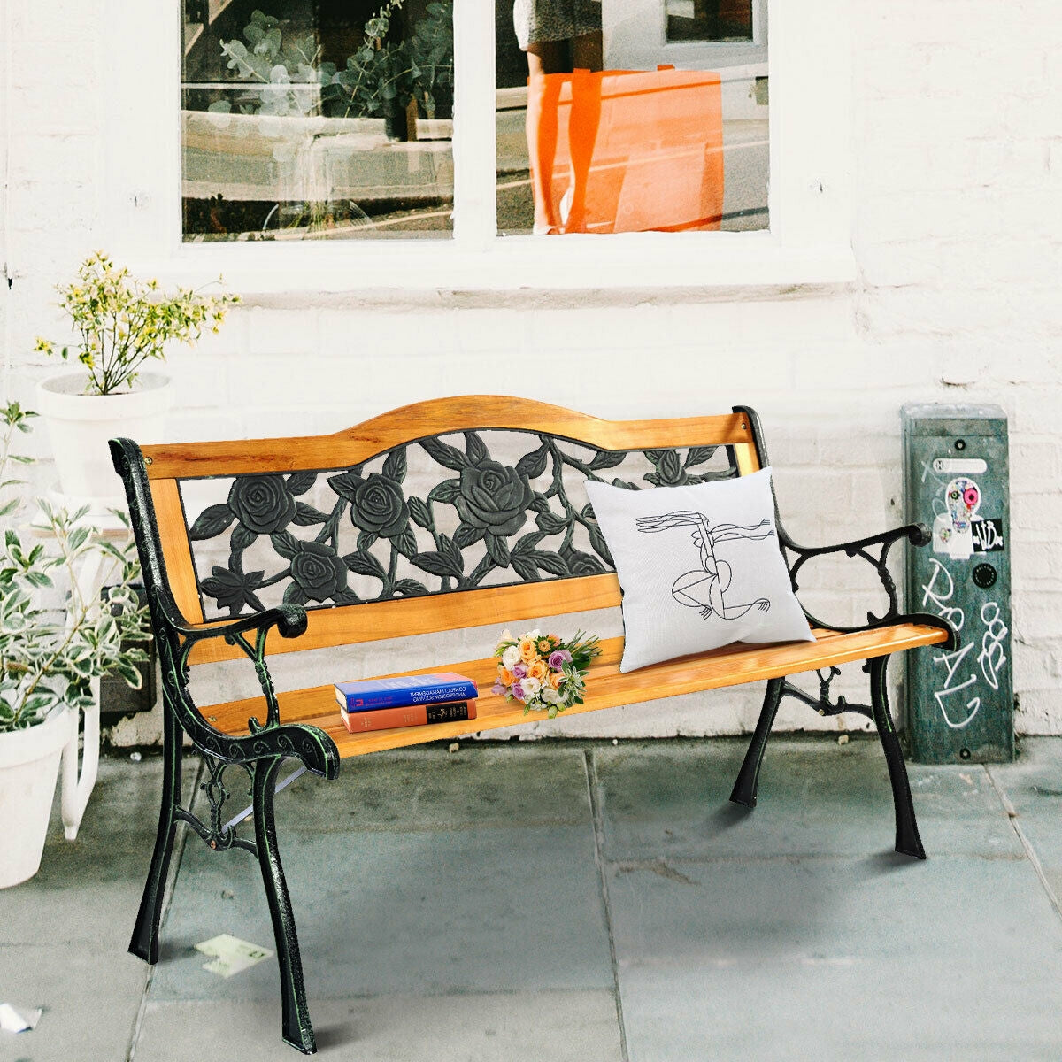 Outdoor Cast Iron Patio Bench RoseÂ