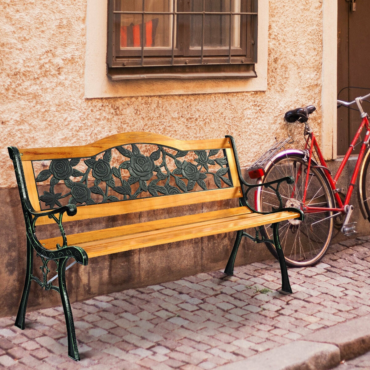 Outdoor Cast Iron Patio Bench RoseÂ