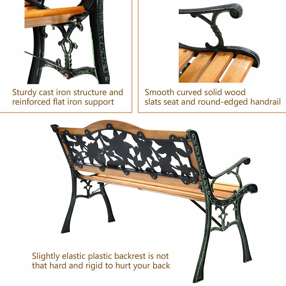 Outdoor Cast Iron Patio Bench RoseÂ