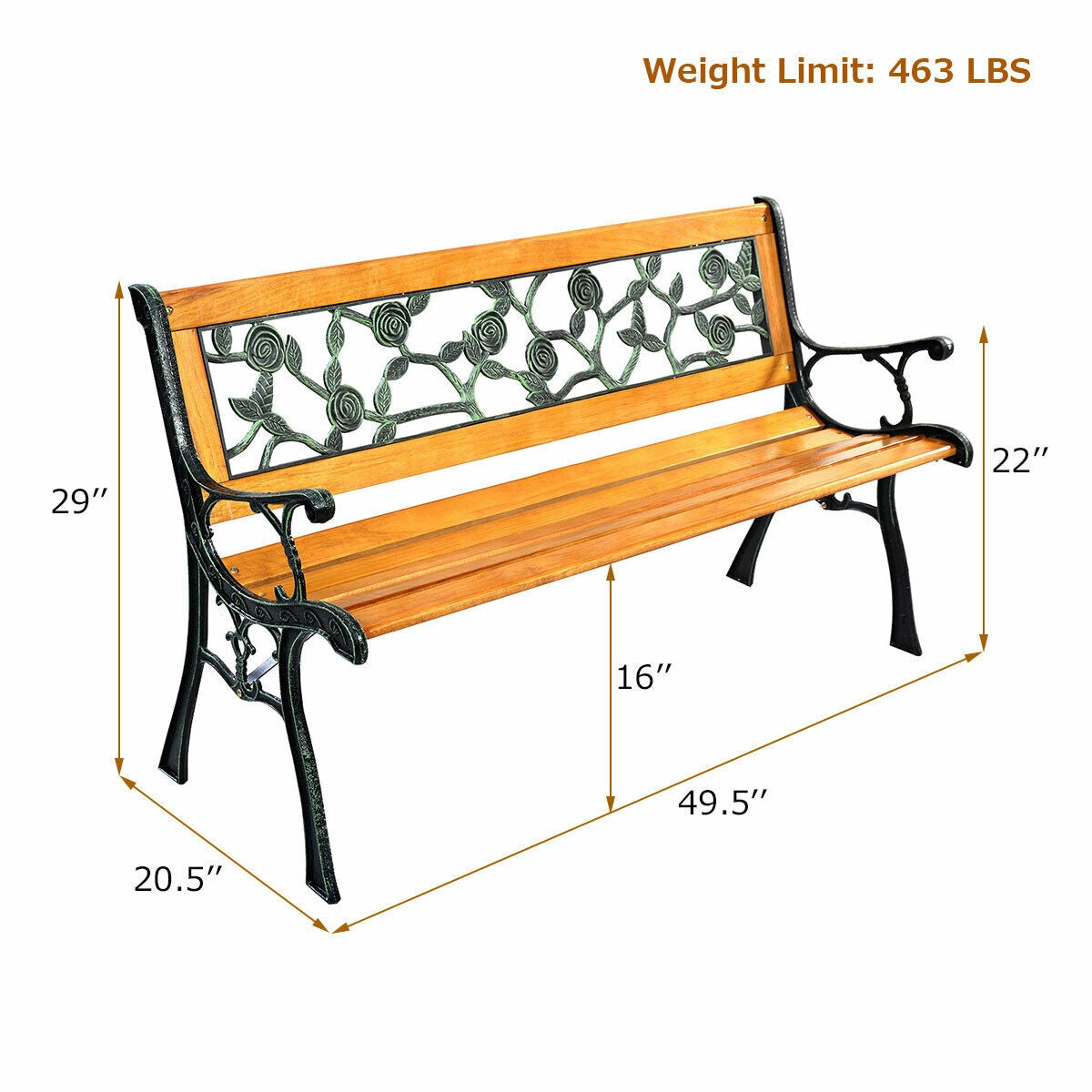 49 1/2 Inch Patio Park Garden Porch Chair BenchÂ