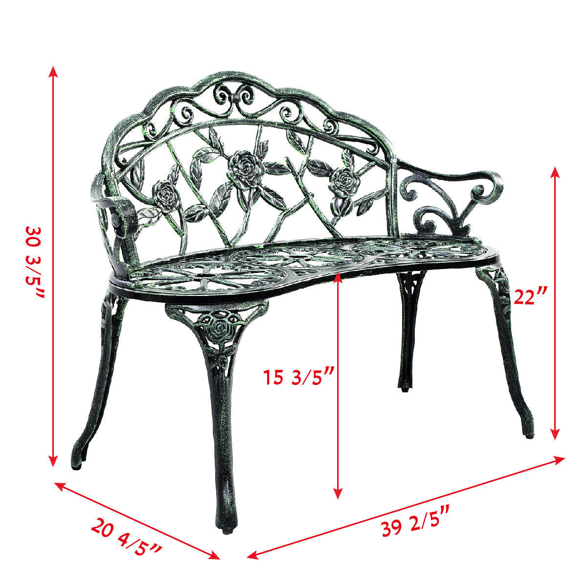 Outdoor Cast Aluminum Patio Bench Antique RoseÂ