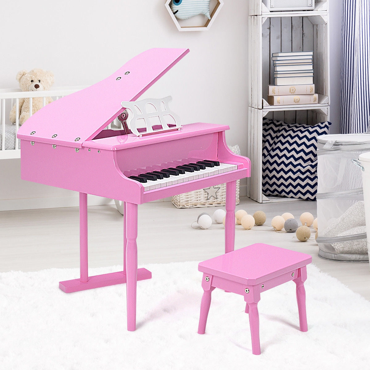 Musical Instrument Toy 30-Key Children Mini Grand Piano with Bench-PinkÂ