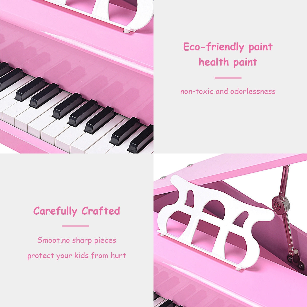 Musical Instrument Toy 30-Key Children Mini Grand Piano with Bench-PinkÂ