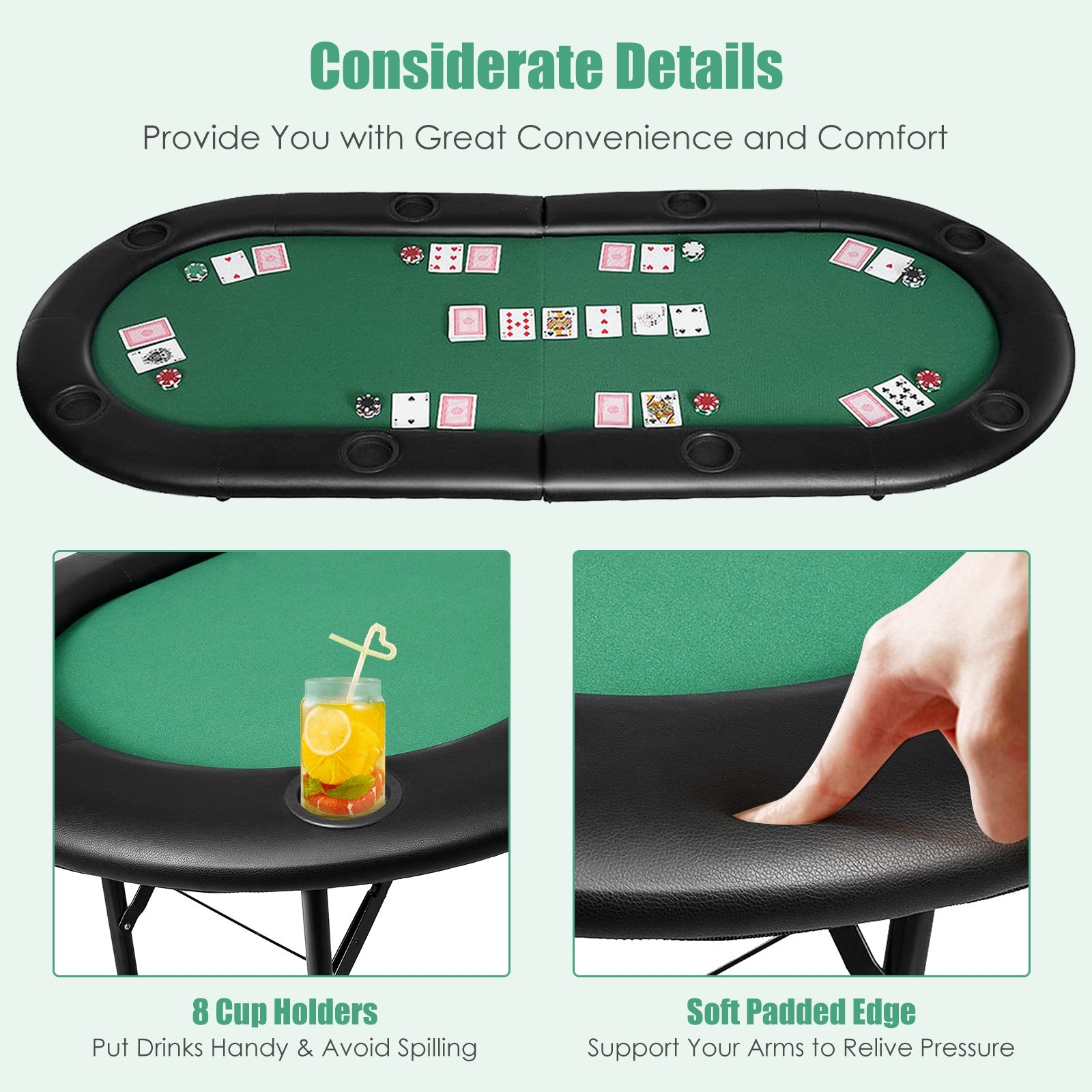 8 Players Texas Holdem Foldable Poker TableÂ