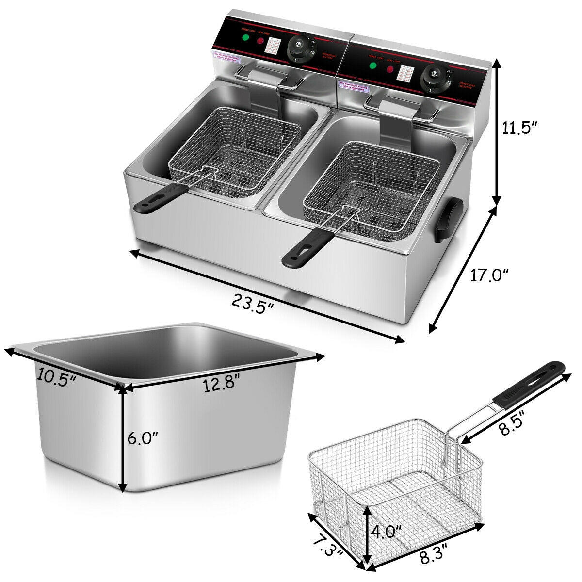 3400W Dual Tank Electric Countertop Deep FryerÂ