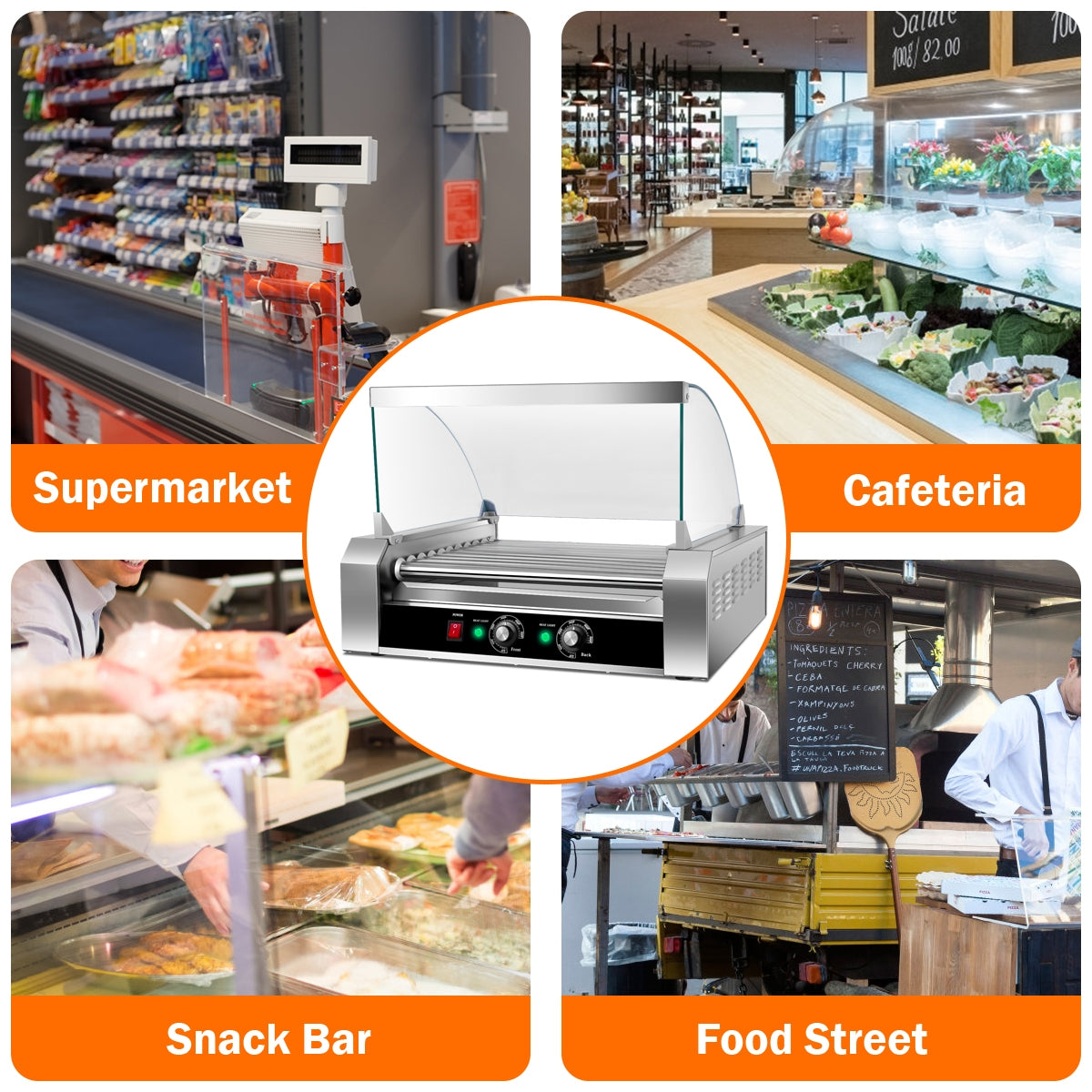 Stainless Steel Commercial 11 Roller Grill and 30 Hot Dog Cooker MachineÂ